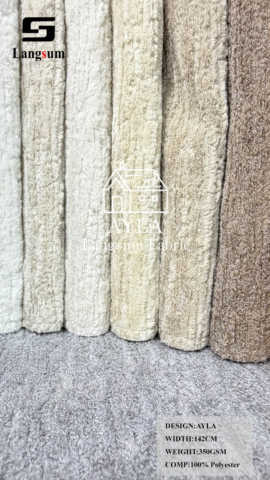 AYLA Linear-Textured Polyester Upholstery Fabric – 350gsm, 56" Wide, 16 Colors Langsum Fabric