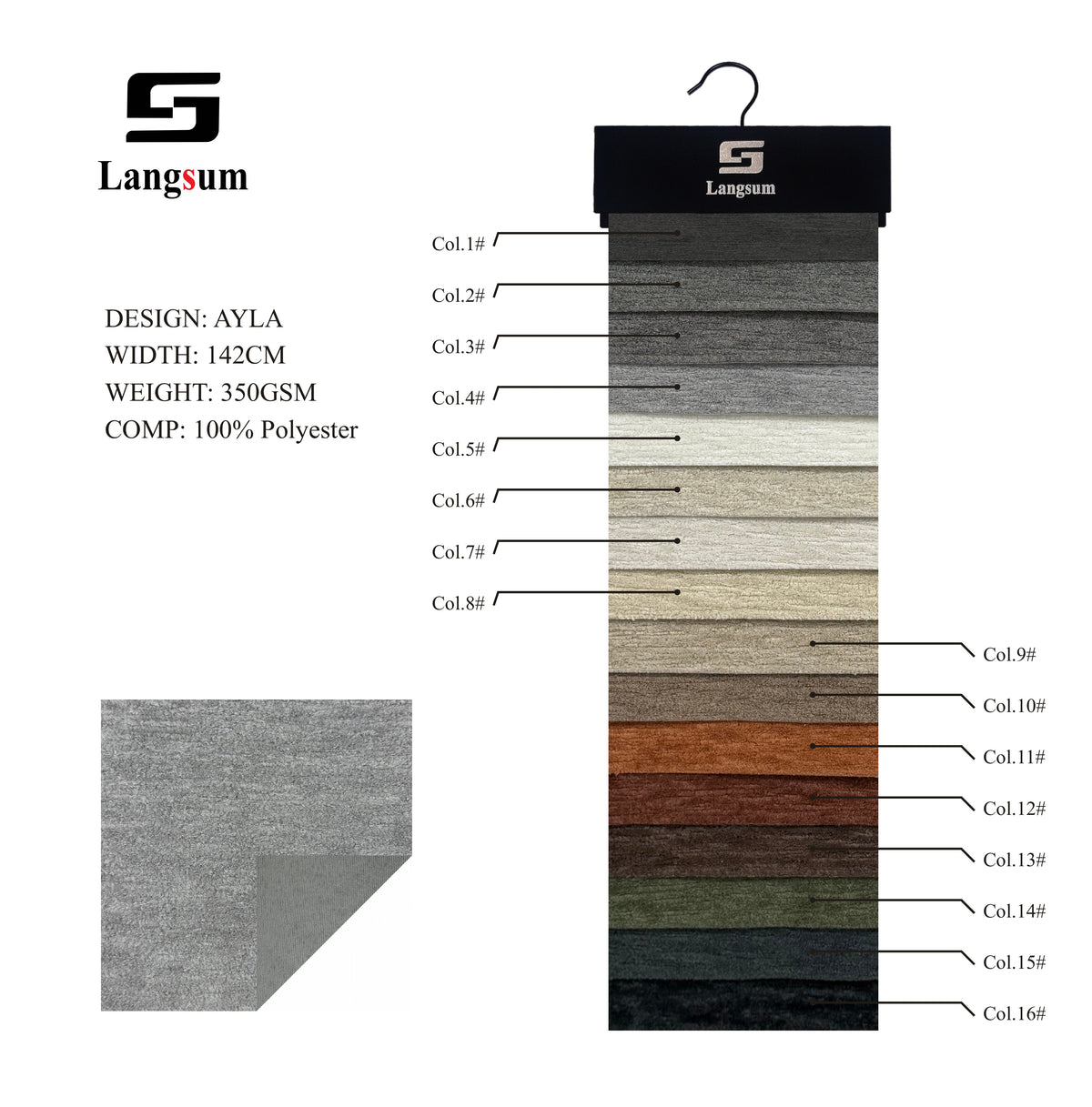AYLA Linear-Textured Polyester Upholstery Fabric – 350gsm, 56" Wide, 16 Colors Langsum Fabric