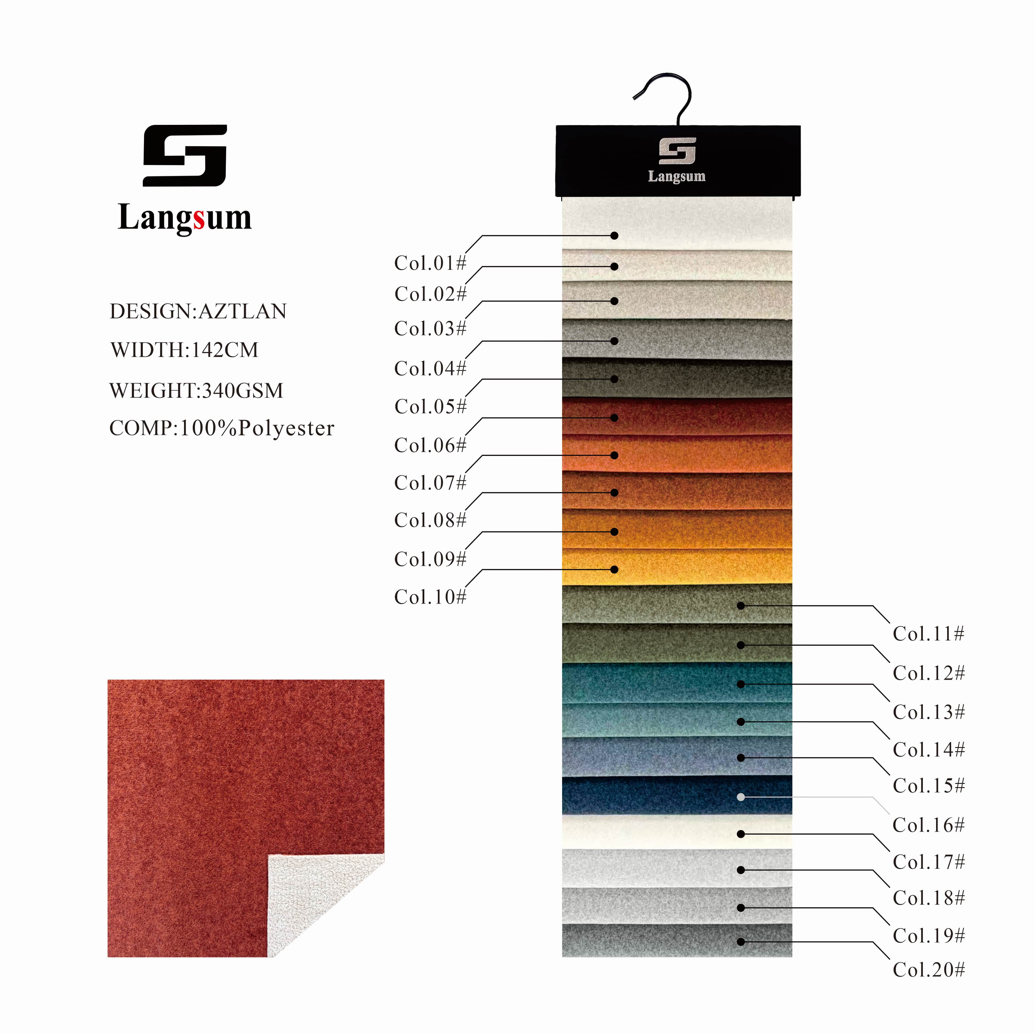 AZTLAN Velvet Fabric Knitted Fabric Jacquard-340gsm, 56" Wide, 20 Colors Langsum Fabric
