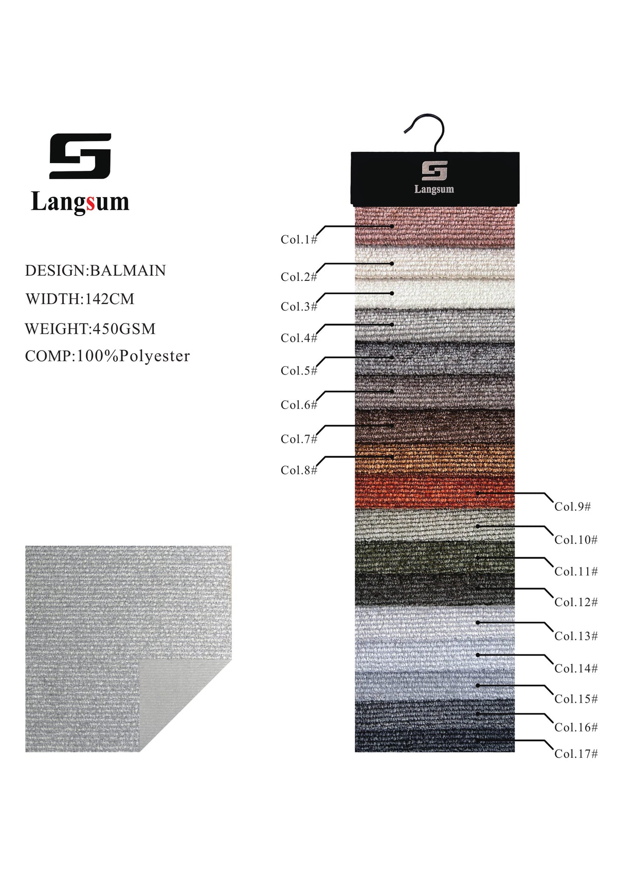 BALMAIN Ribbed Polyester Upholstery Fabric – 450gsm, 56" Wide, 17 Colors Langsum Fabric