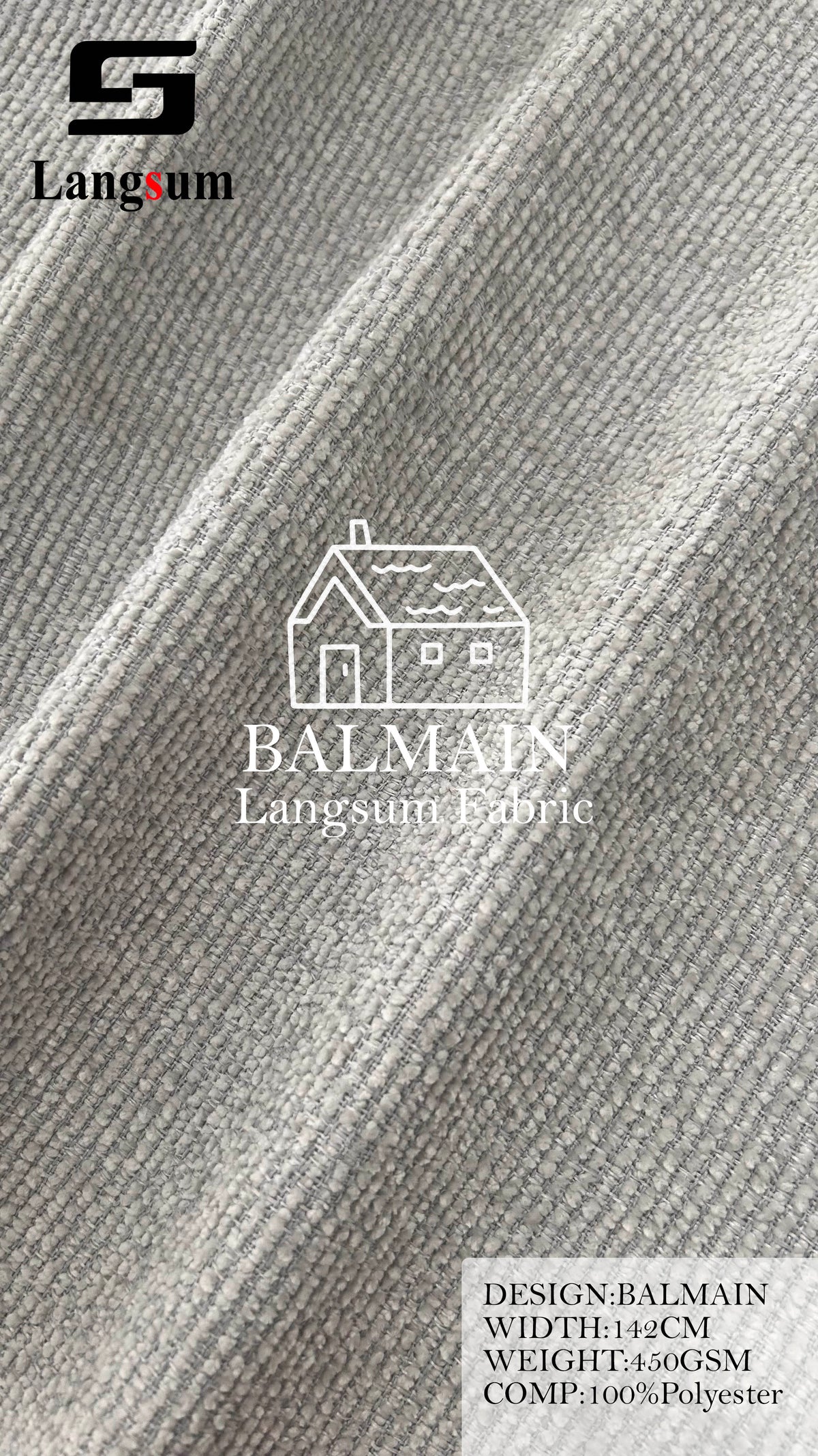 BALMAIN Ribbed Polyester Upholstery Fabric – 450gsm, 56" Wide, 17 Colors Langsum Fabric
