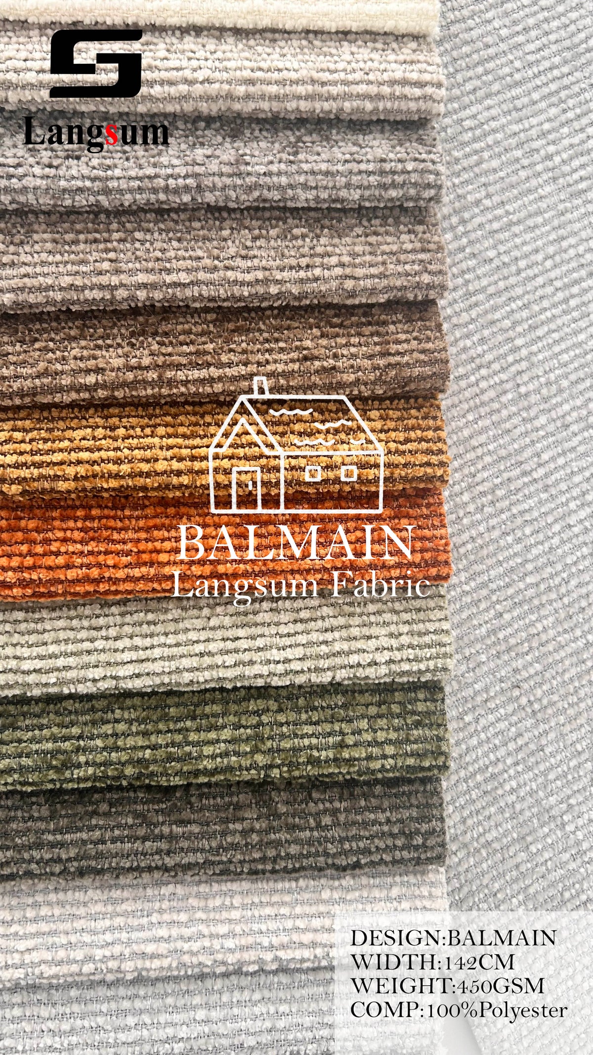 BALMAIN Ribbed Polyester Upholstery Fabric – 450gsm, 56" Wide, 17 Colors Langsum Fabric