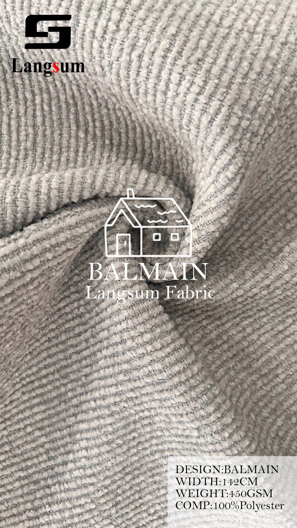 BALMAIN Ribbed Polyester Upholstery Fabric – 450gsm, 56" Wide, 17 Colors Langsum Fabric