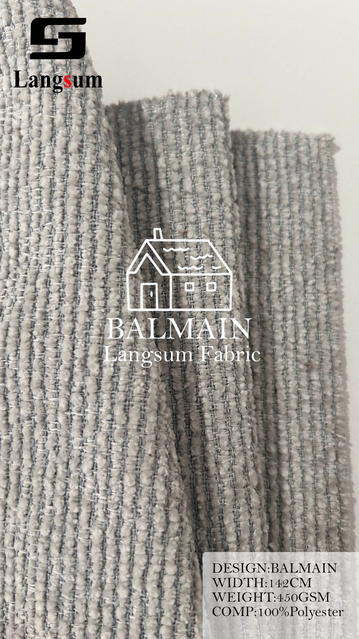 BALMAIN Ribbed Polyester Upholstery Fabric – 450gsm, 56" Wide, 17 Colors Langsum Fabric