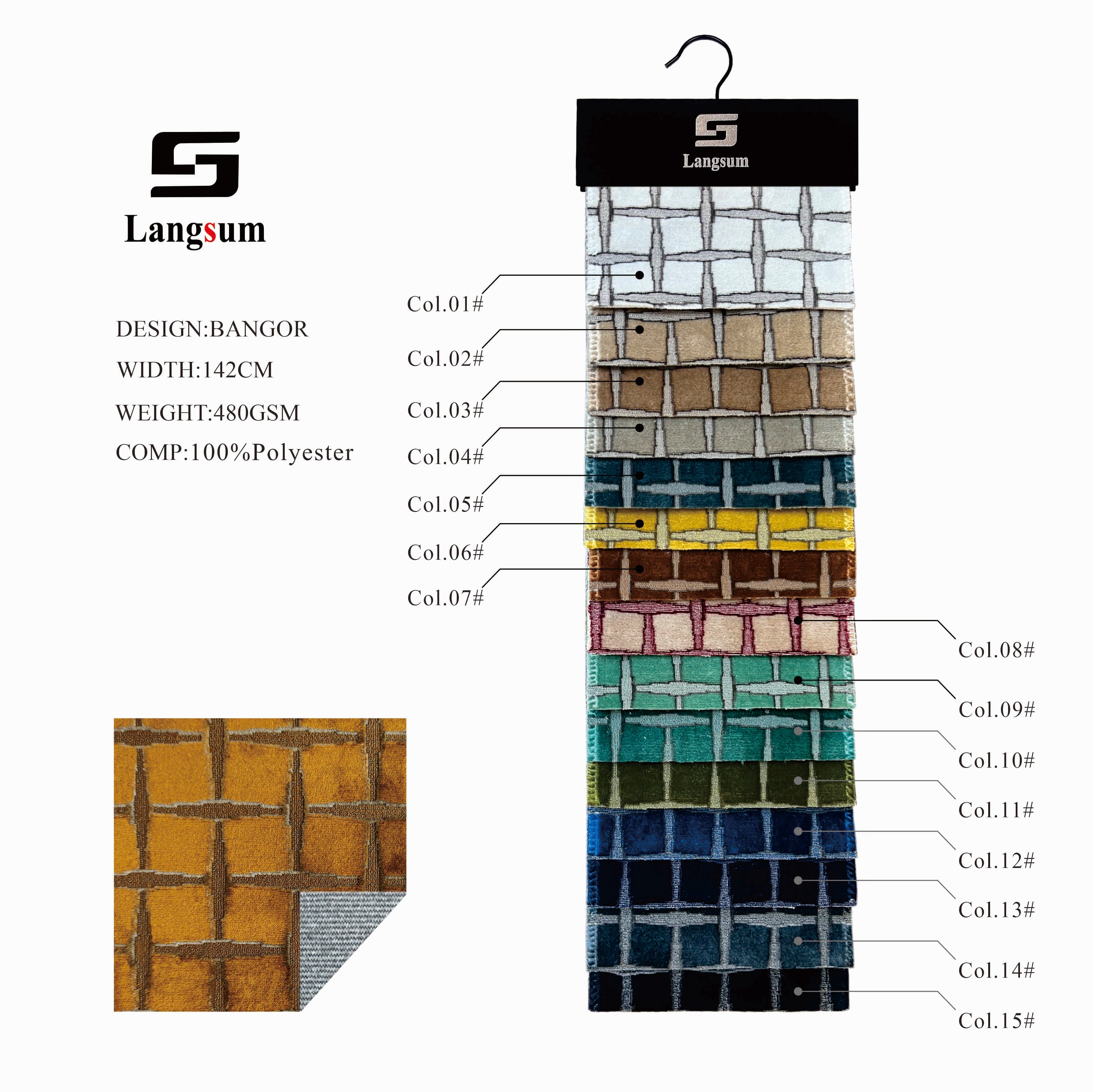 BANGOR Jacquard Polyester Upholstery Fabric – 480GSM, 56" Wide, 15 Colors Langsum Fabric