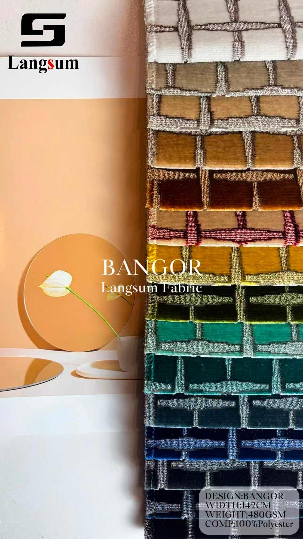 BANGOR Jacquard Polyester Upholstery Fabric – 480GSM, 56" Wide, 15 Colors Langsum Fabric