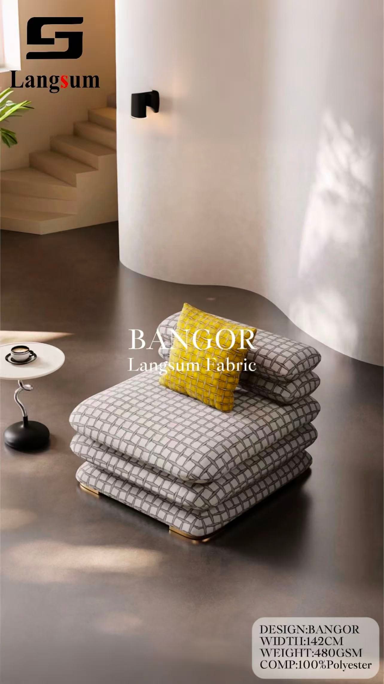 BANGOR Jacquard Polyester Upholstery Fabric – 480GSM, 56" Wide, 15 Colors Langsum Fabric