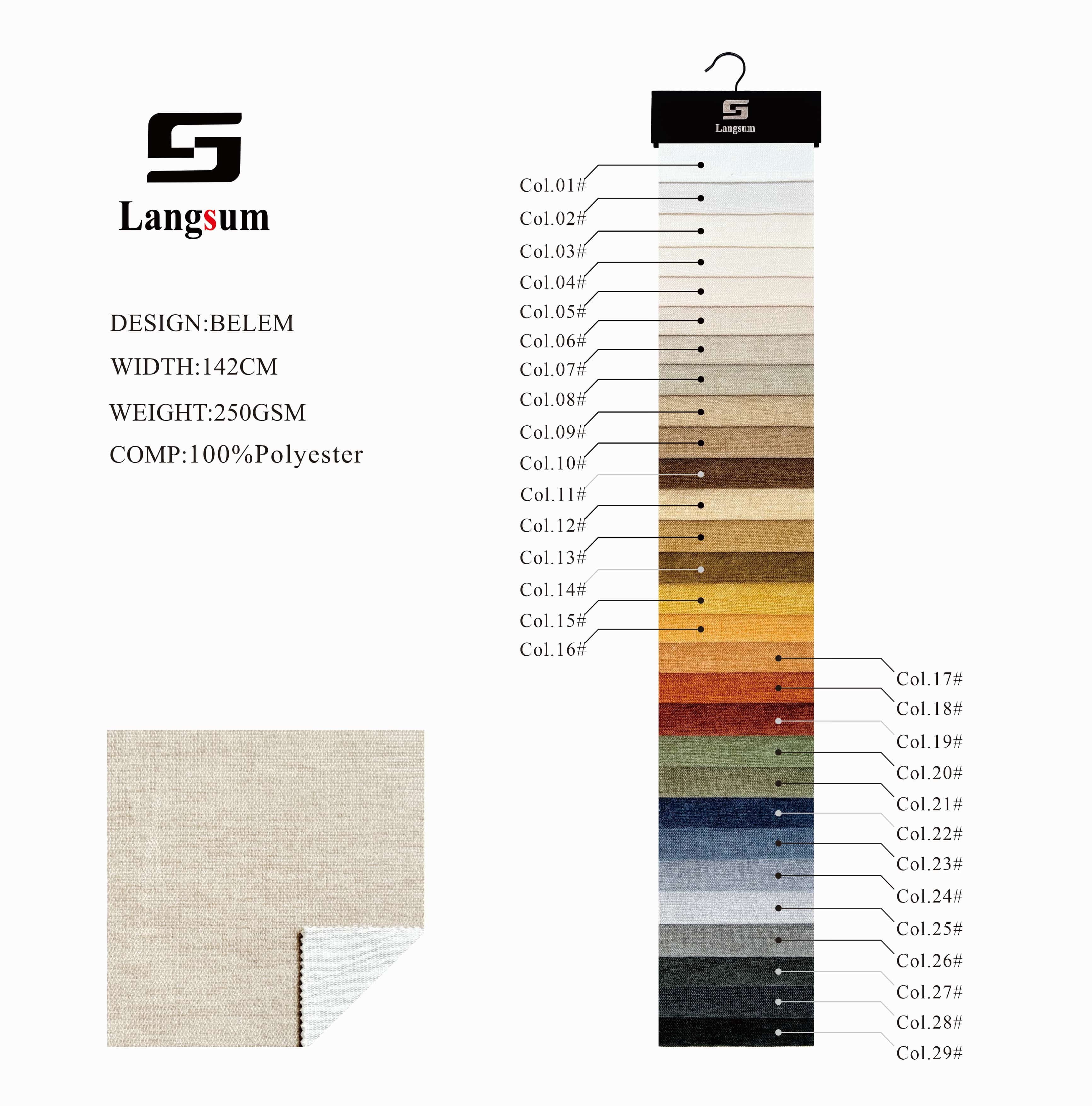 BELEM Chenille Fabric Woven Jacquard Fabric – 250gsm, 56" Wide, 29 Colors Langsum Fabric