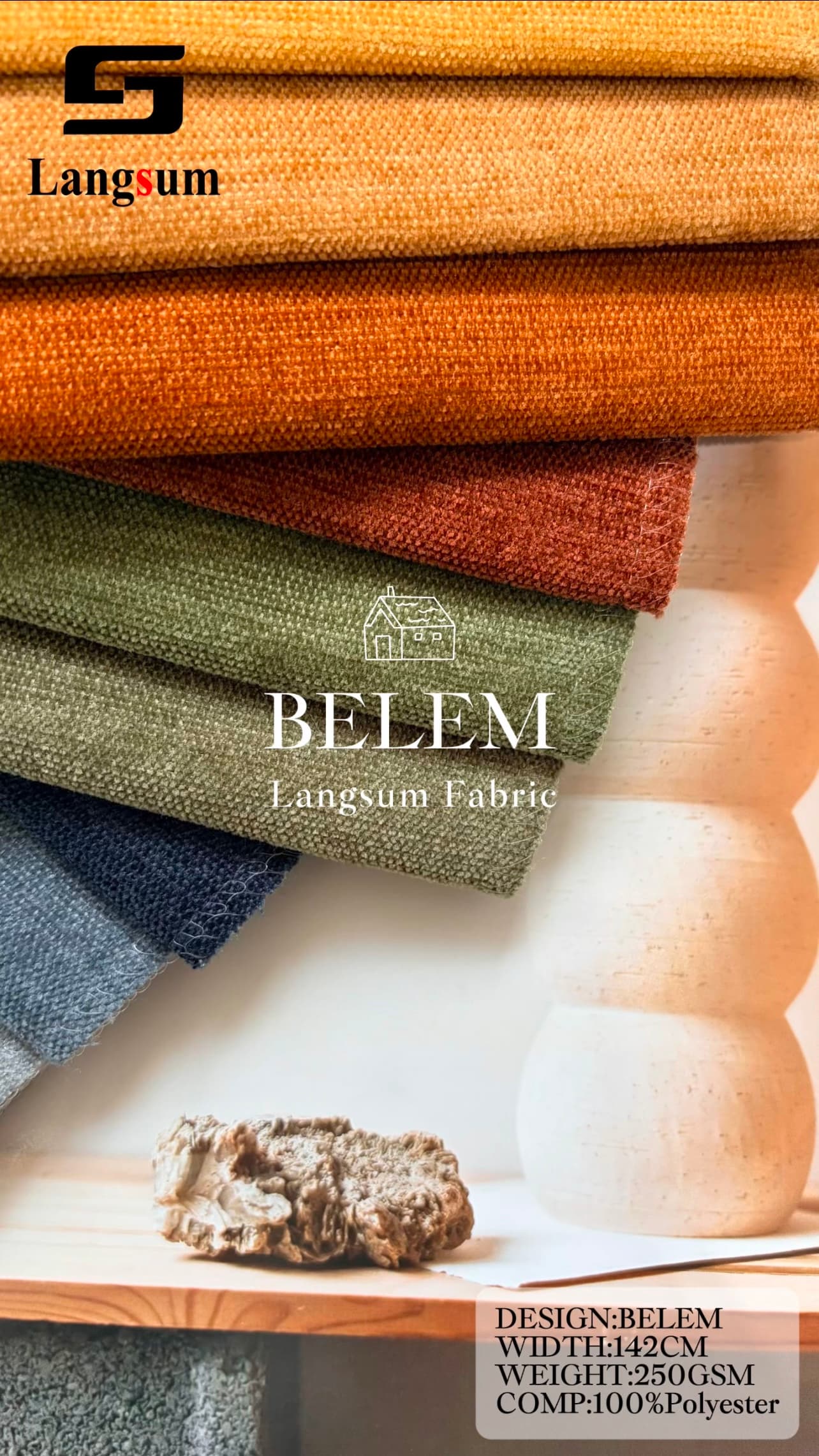 BELEM Chenille Fabric Woven Jacquard Fabric – 250gsm, 56" Wide, 29 Colors Langsum Fabric