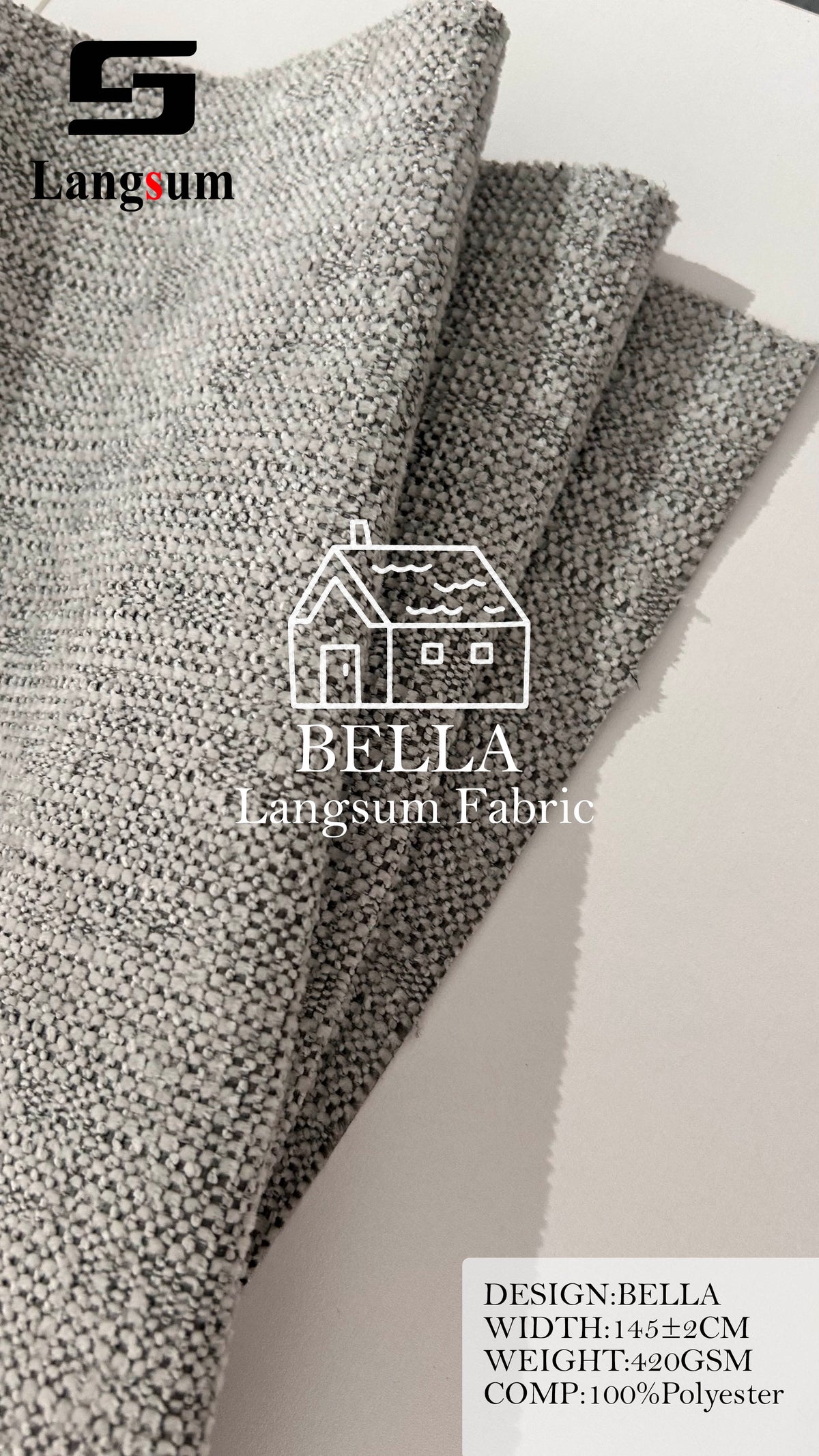 BELLA Bouclé-Textured Polyester Upholstery Fabric – 420gsm, 57" Wide, 27 Colors Langsum Fabric