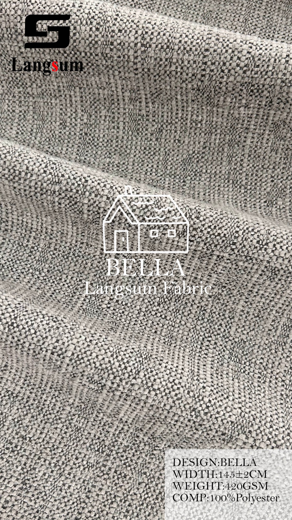 BELLA Bouclé-Textured Polyester Upholstery Fabric – 420gsm, 57" Wide, 27 Colors Langsum Fabric
