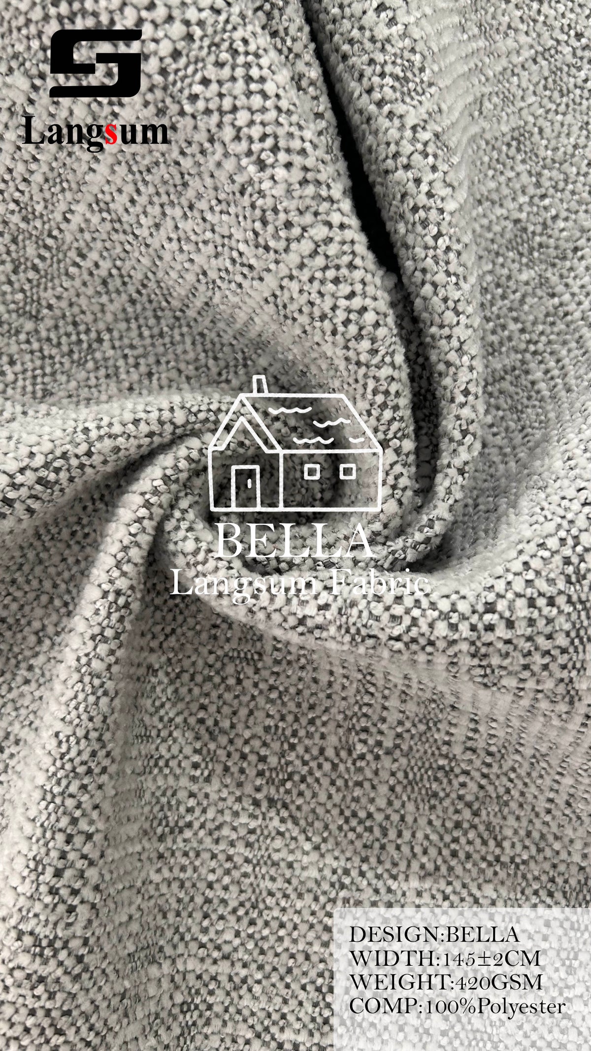 BELLA Bouclé-Textured Polyester Upholstery Fabric – 420gsm, 57" Wide, 27 Colors Langsum Fabric