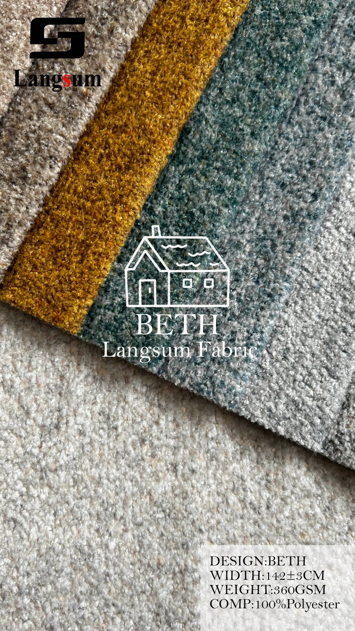 BETH Plush-Textured Polyester Upholstery Fabric – 360gsm, 56" Wide, 13 Colors Langsum Fabric
