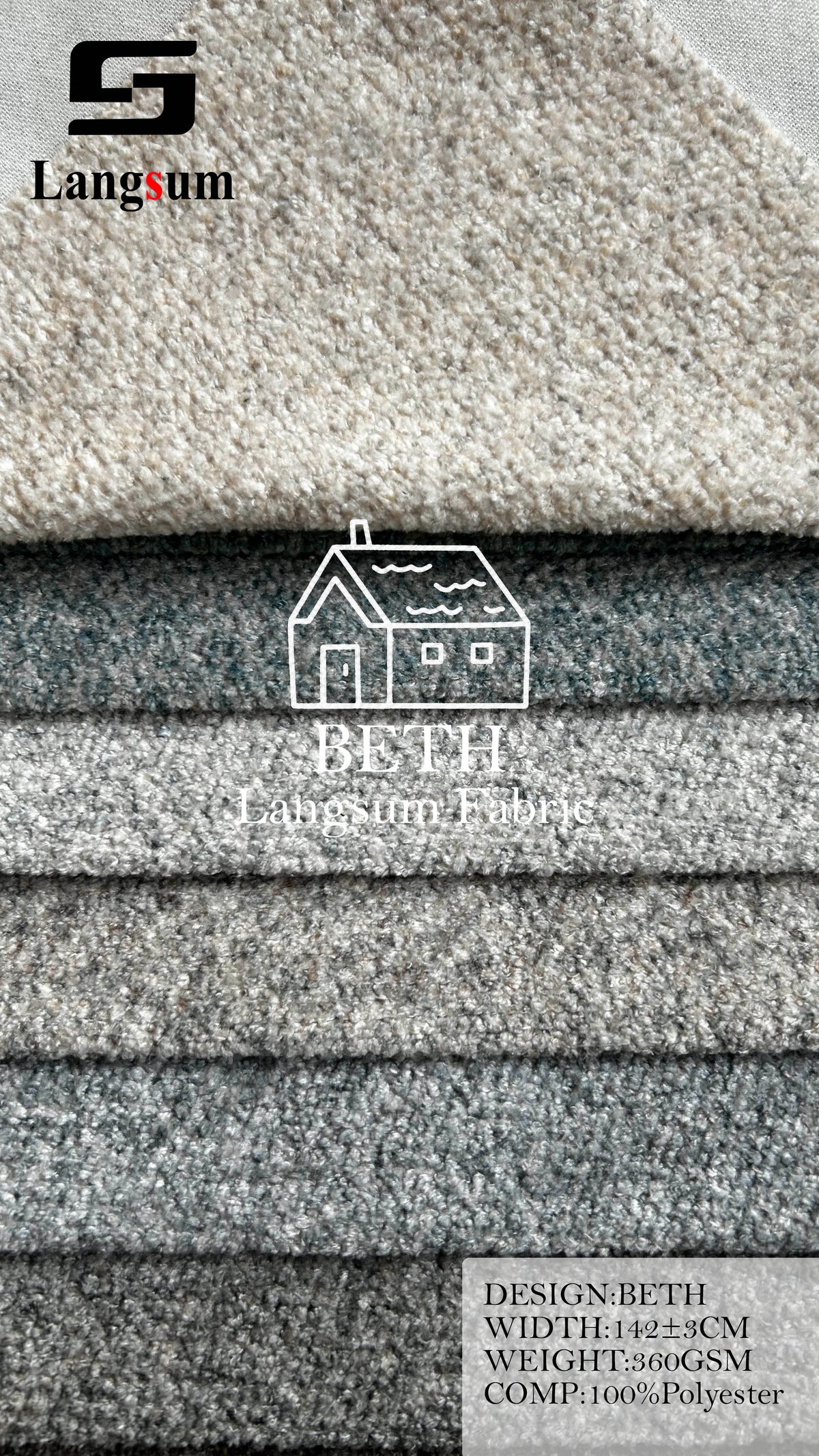 BETH Plush-Textured Polyester Upholstery Fabric – 360gsm, 56" Wide, 13 Colors Langsum Fabric
