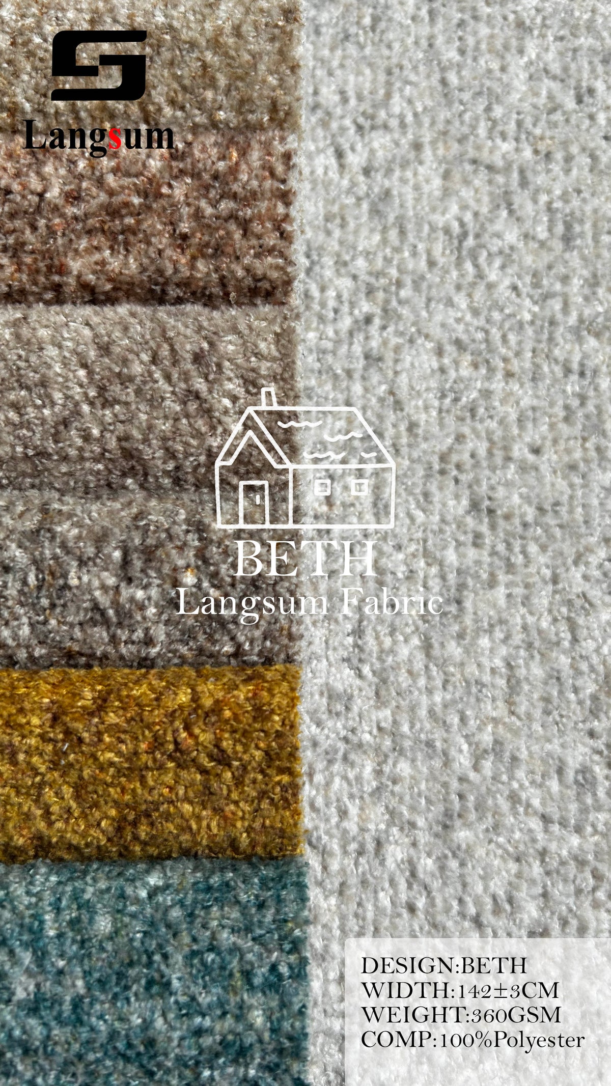 BETH Plush-Textured Polyester Upholstery Fabric – 360gsm, 56" Wide, 13 Colors Langsum Fabric