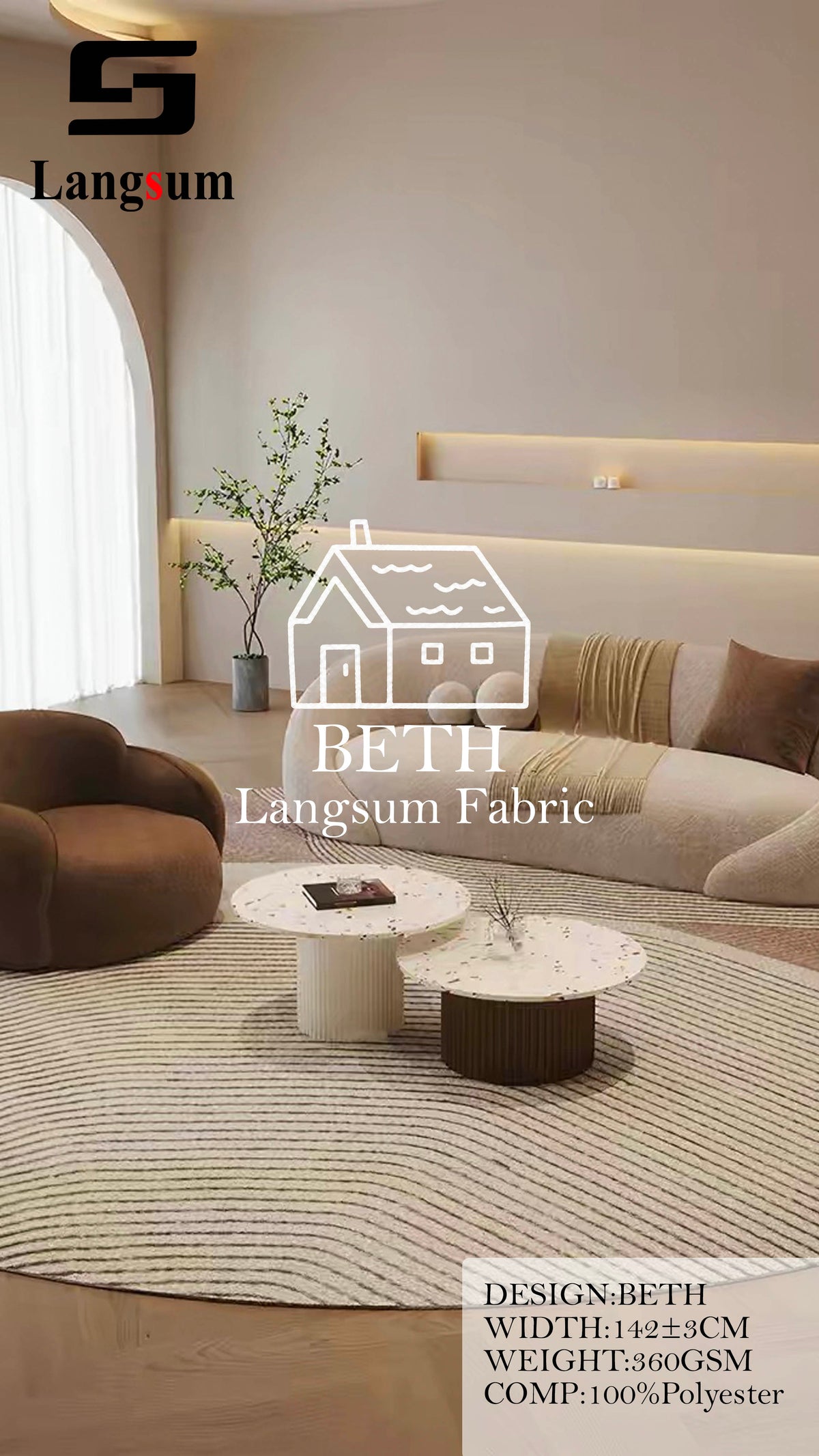 BETH Plush-Textured Polyester Upholstery Fabric – 360gsm, 56" Wide, 13 Colors Langsum Fabric