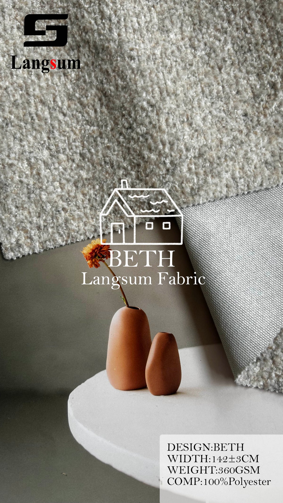 BETH Plush-Textured Polyester Upholstery Fabric – 360gsm, 56" Wide, 13 Colors Langsum Fabric