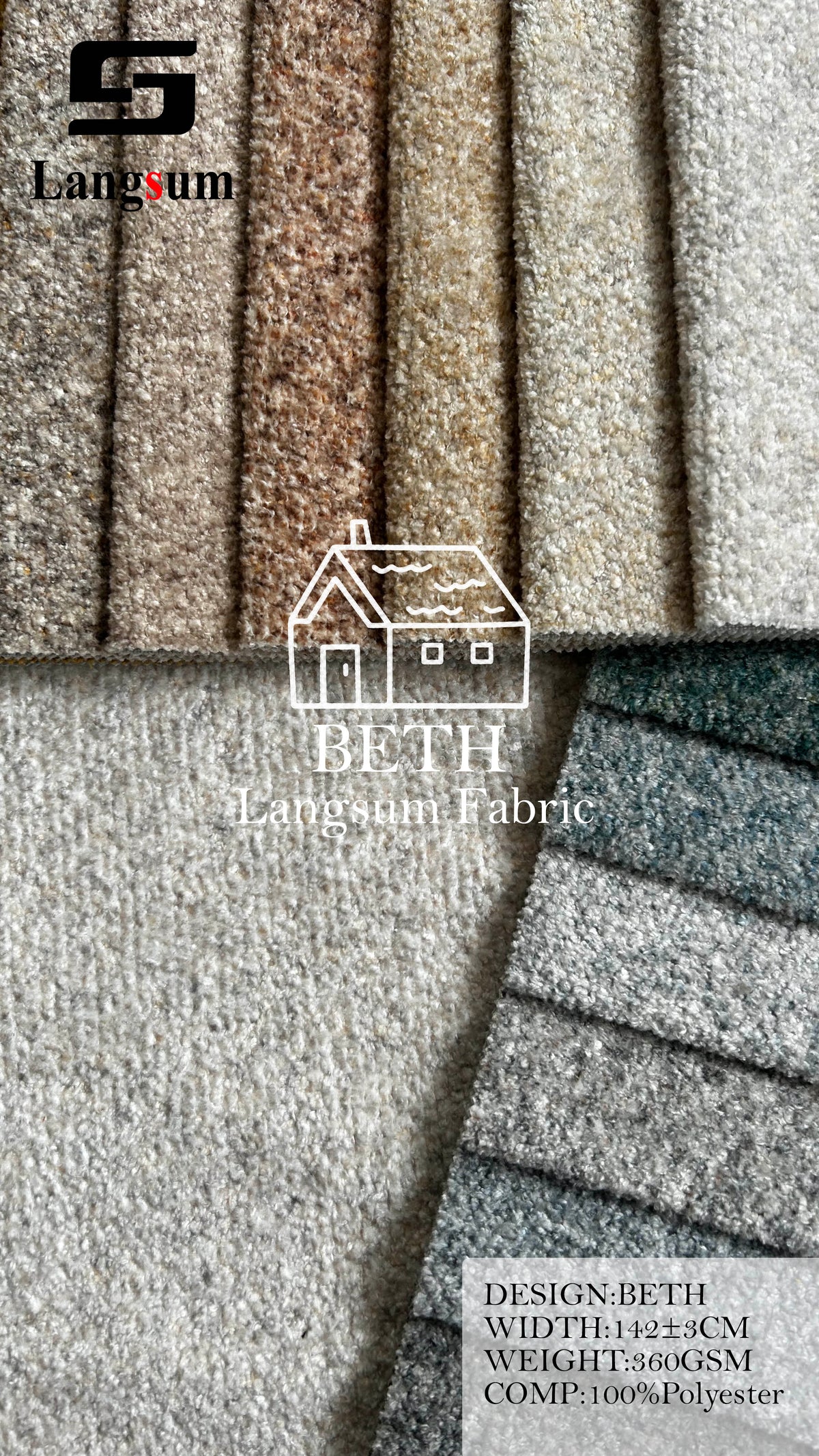 BETH Plush-Textured Polyester Upholstery Fabric – 360gsm, 56" Wide, 13 Colors Langsum Fabric