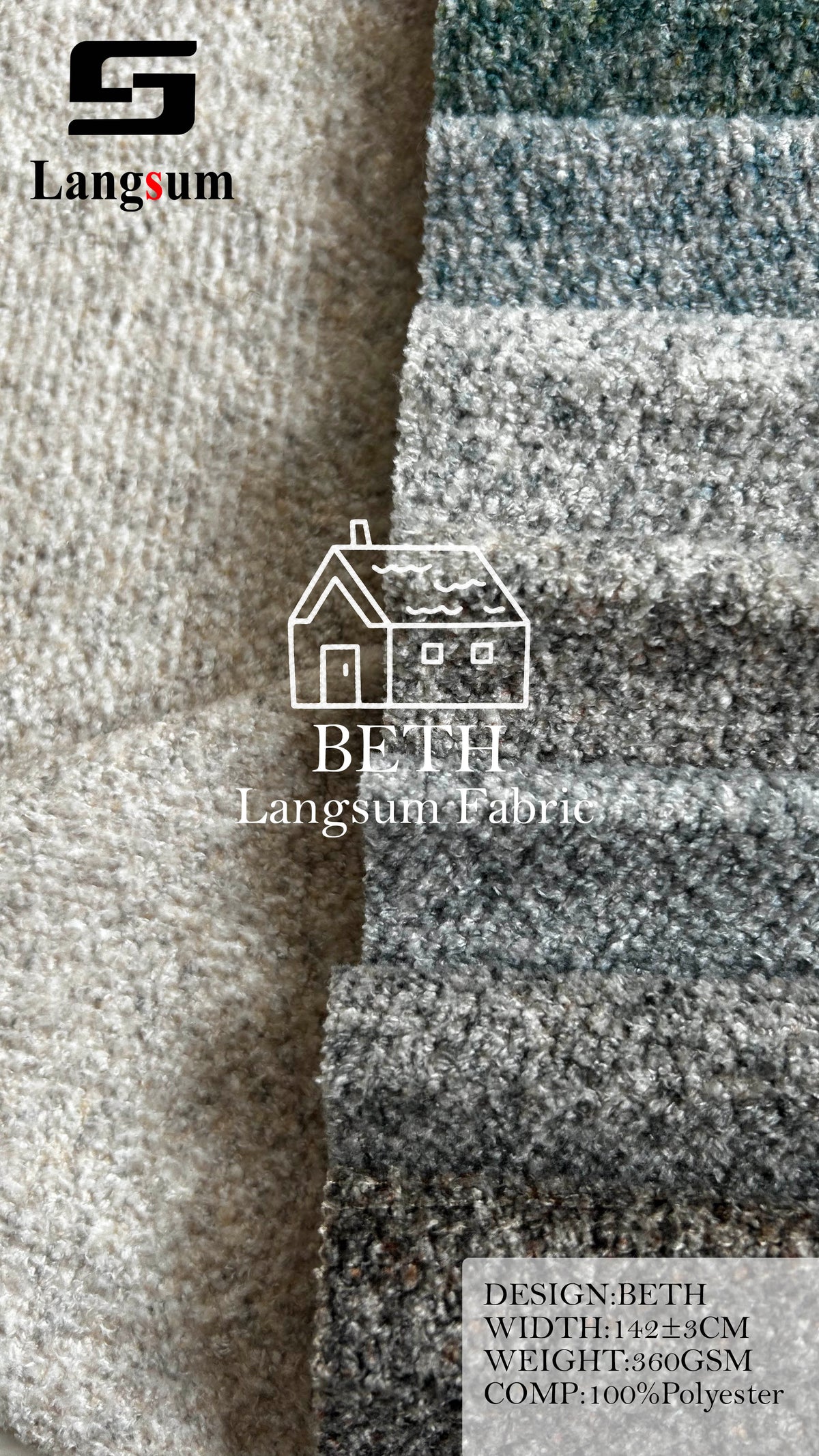 BETH Plush-Textured Polyester Upholstery Fabric – 360gsm, 56" Wide, 13 Colors Langsum Fabric