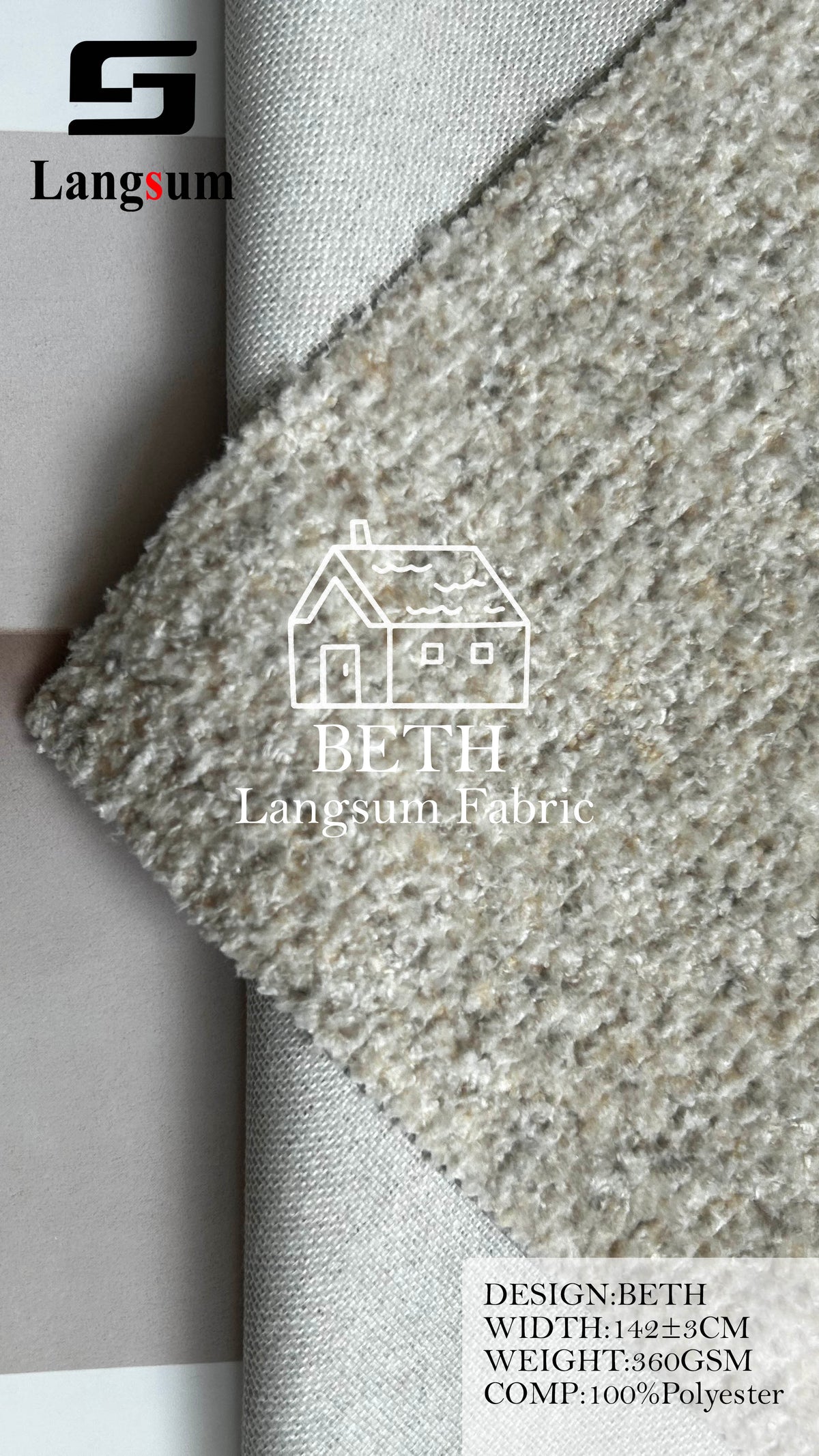 BETH Plush-Textured Polyester Upholstery Fabric – 360gsm, 56" Wide, 13 Colors Langsum Fabric