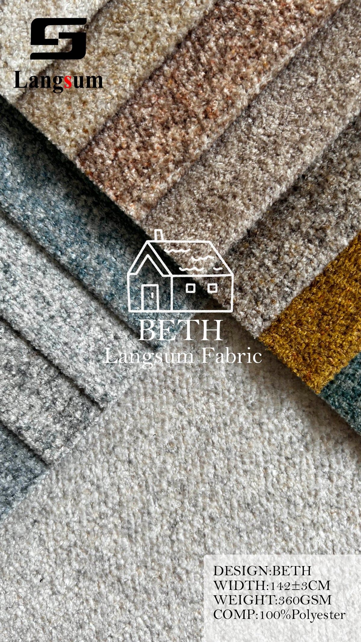 BETH Plush-Textured Polyester Upholstery Fabric – 360gsm, 56" Wide, 13 Colors Langsum Fabric