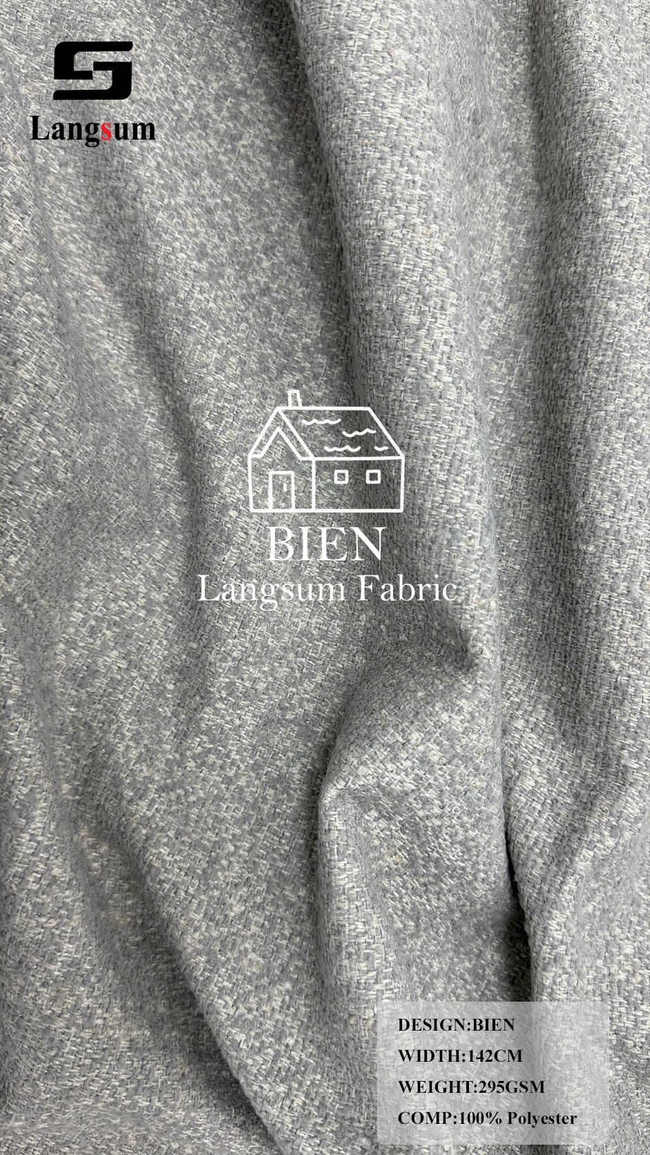 BIEN Fine-Textured Polyester Upholstery Fabric – 295gsm, 56" Wide Langsum Fabric