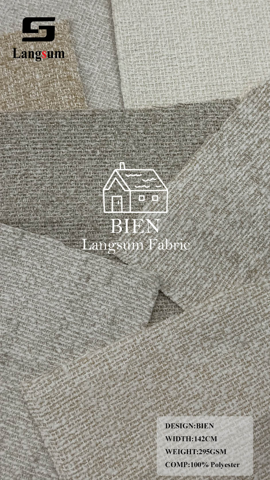 BIEN Fine-Textured Polyester Upholstery Fabric – 295gsm, 56" Wide Langsum Fabric