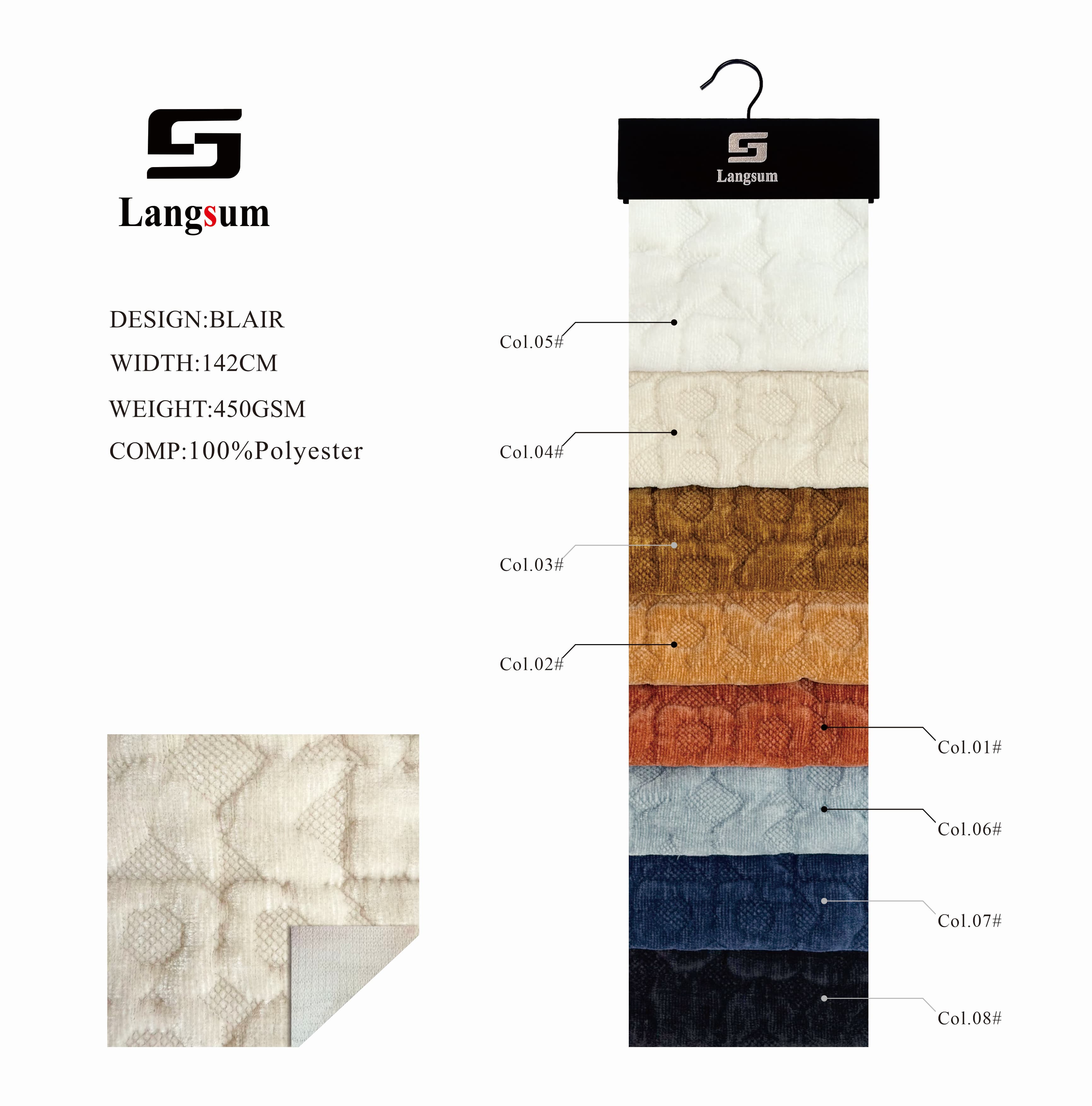 BLAIR Chenille Fabric Woven Jacquard Fabric – 450gsm, 56" Wide, 8 Colors Langsum Fabric