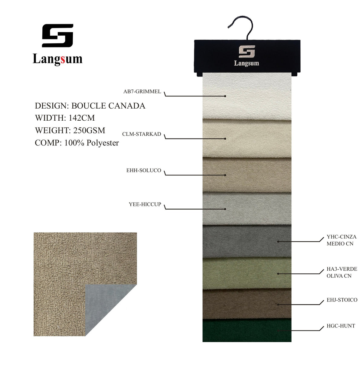 BOUCLE CANADA Loop-Textured Polyester Upholstery Fabric – 250gsm, 56" Wide Langsum Fabric