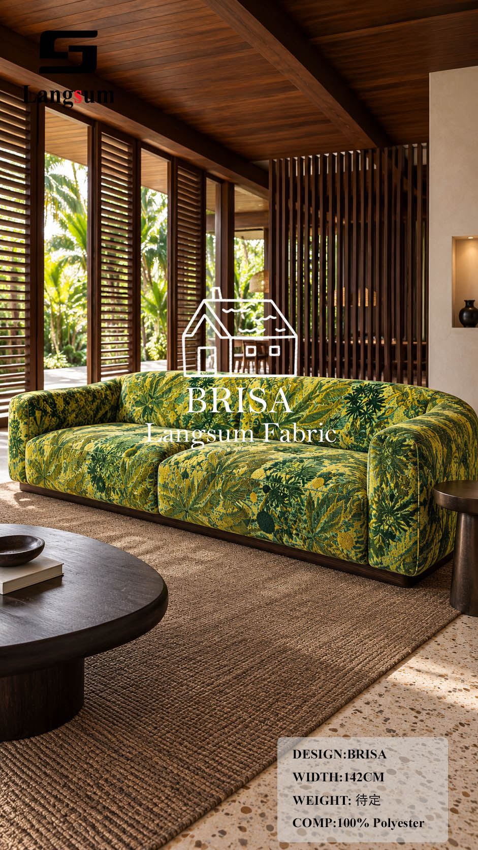 BRISA+MARISOL Botanical And Geometric-Pattern Polyester Upholstery Fabric – 56" Wide, 8 Colors Per Design Langsum Fabric
