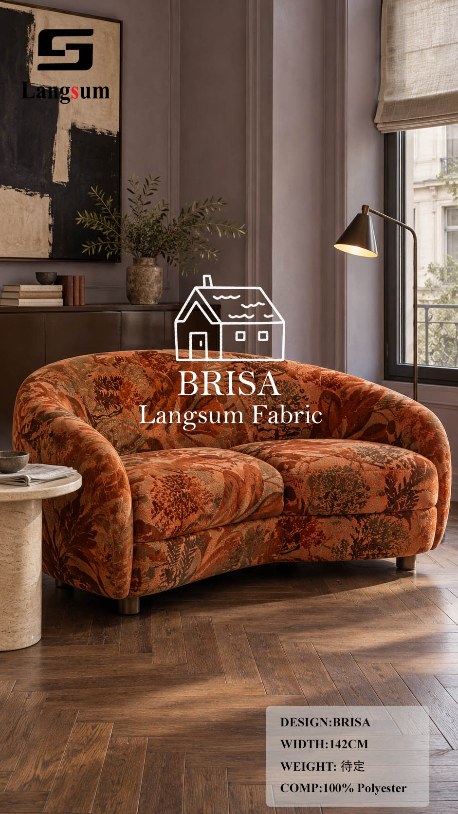BRISA+MARISOL Botanical And Geometric-Pattern Polyester Upholstery Fabric – 56" Wide, 8 Colors Per Design Langsum Fabric