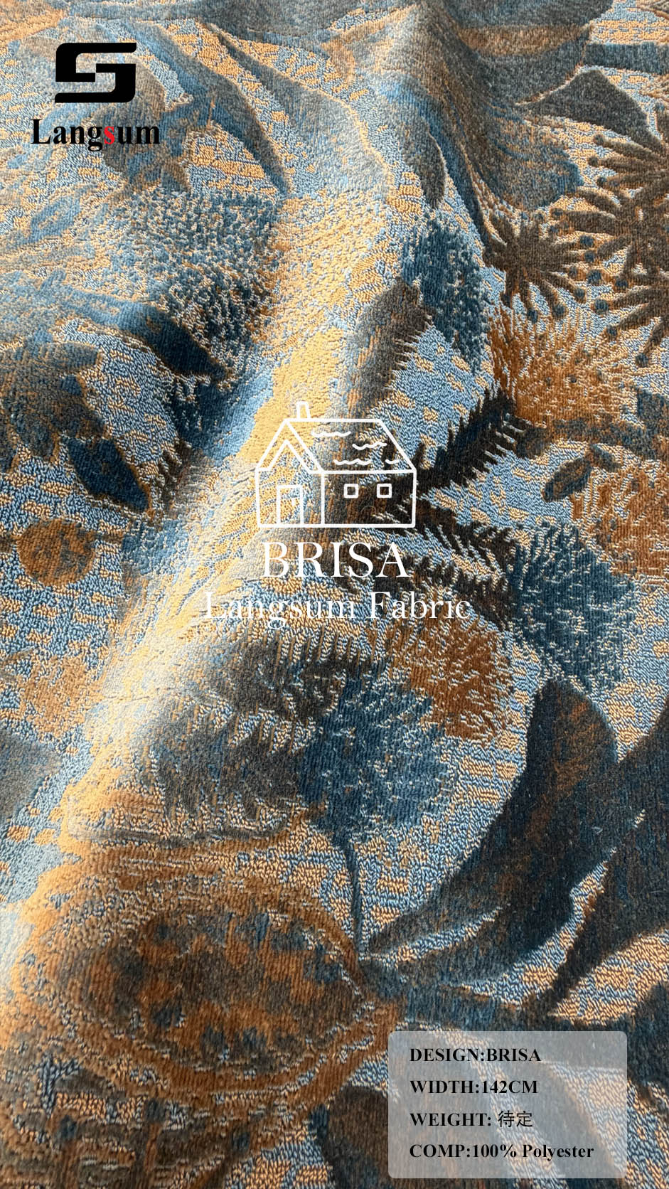BRISA+MARISOL Botanical And Geometric-Pattern Polyester Upholstery Fabric – 56" Wide, 8 Colors Per Design Langsum Fabric
