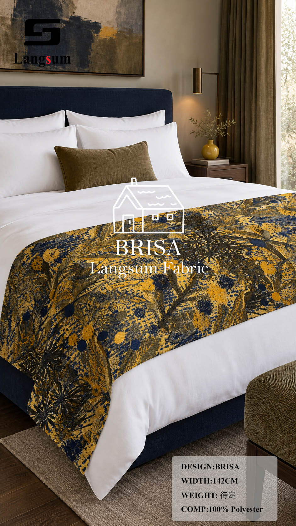 BRISA+MARISOL Botanical And Geometric-Pattern Polyester Upholstery Fabric – 56" Wide, 8 Colors Per Design Langsum Fabric