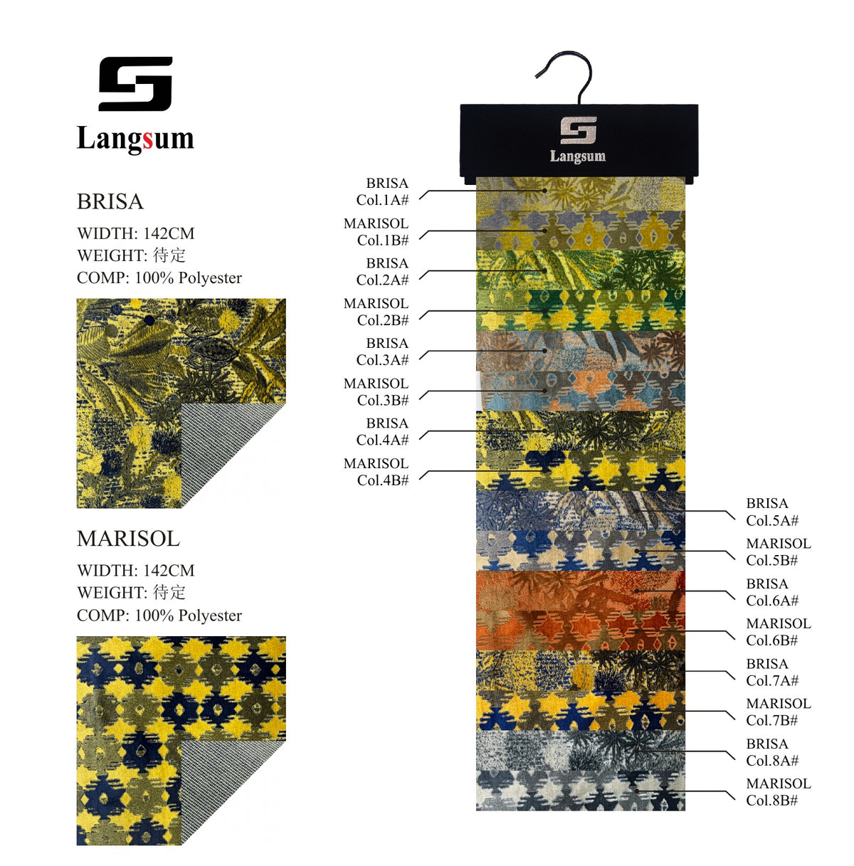 BRISA+MARISOL Botanical And Geometric-Pattern Polyester Upholstery Fabric – 56" Wide, 8 Colors Per Design Langsum Fabric