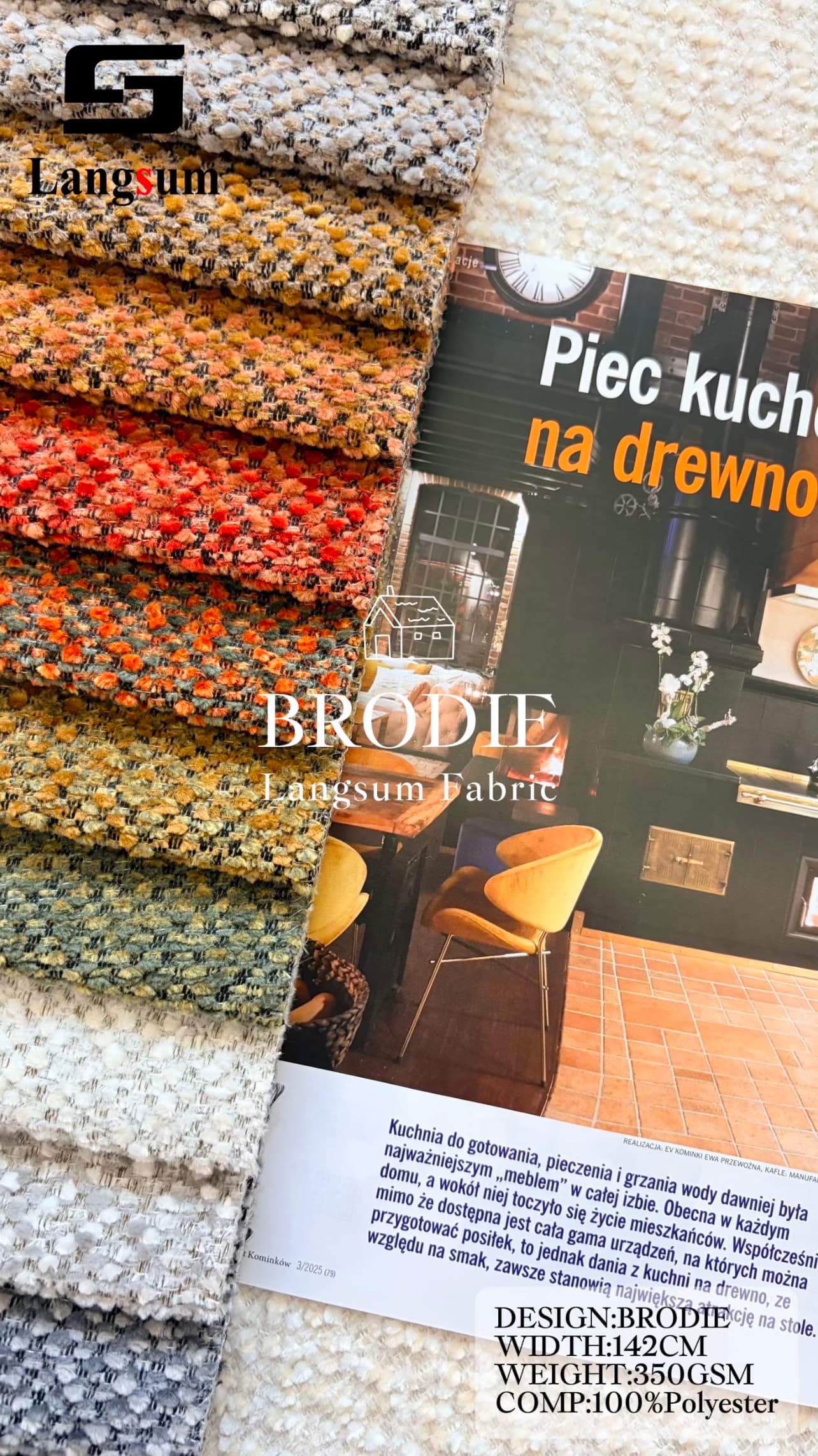 BRODIE Chenille Fabric Woven Jacquard Fabric – 350gsm, 56" Wide, 20 Colors Langsum Fabric