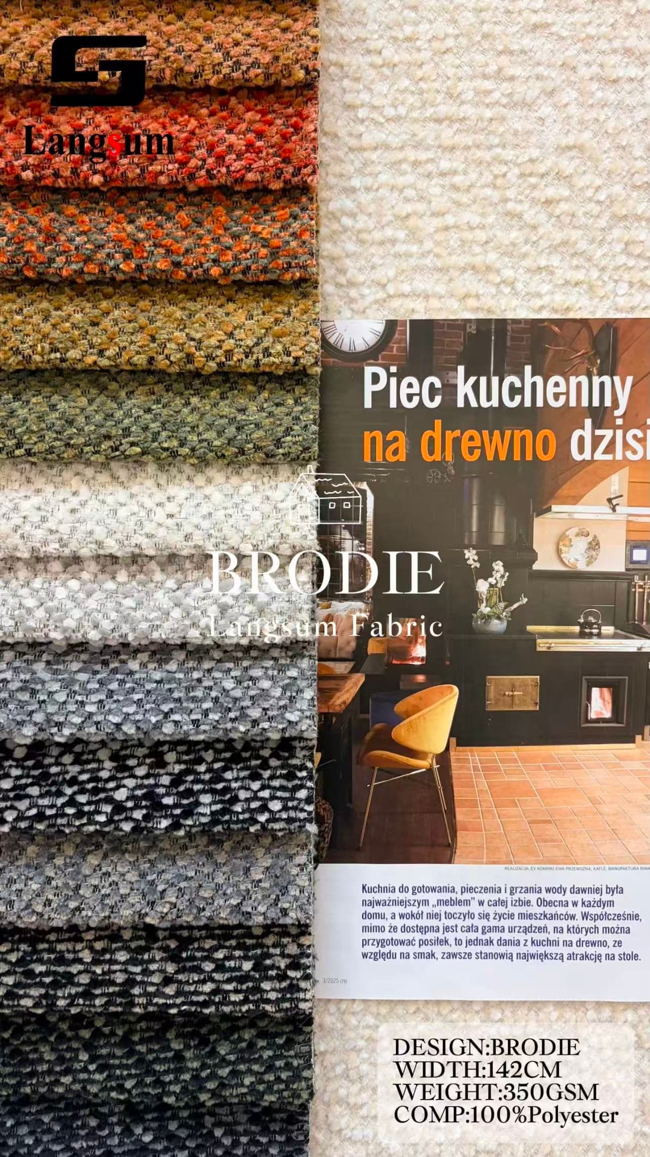 BRODIE Chenille Fabric Woven Jacquard Fabric – 350gsm, 56" Wide, 20 Colors Langsum Fabric