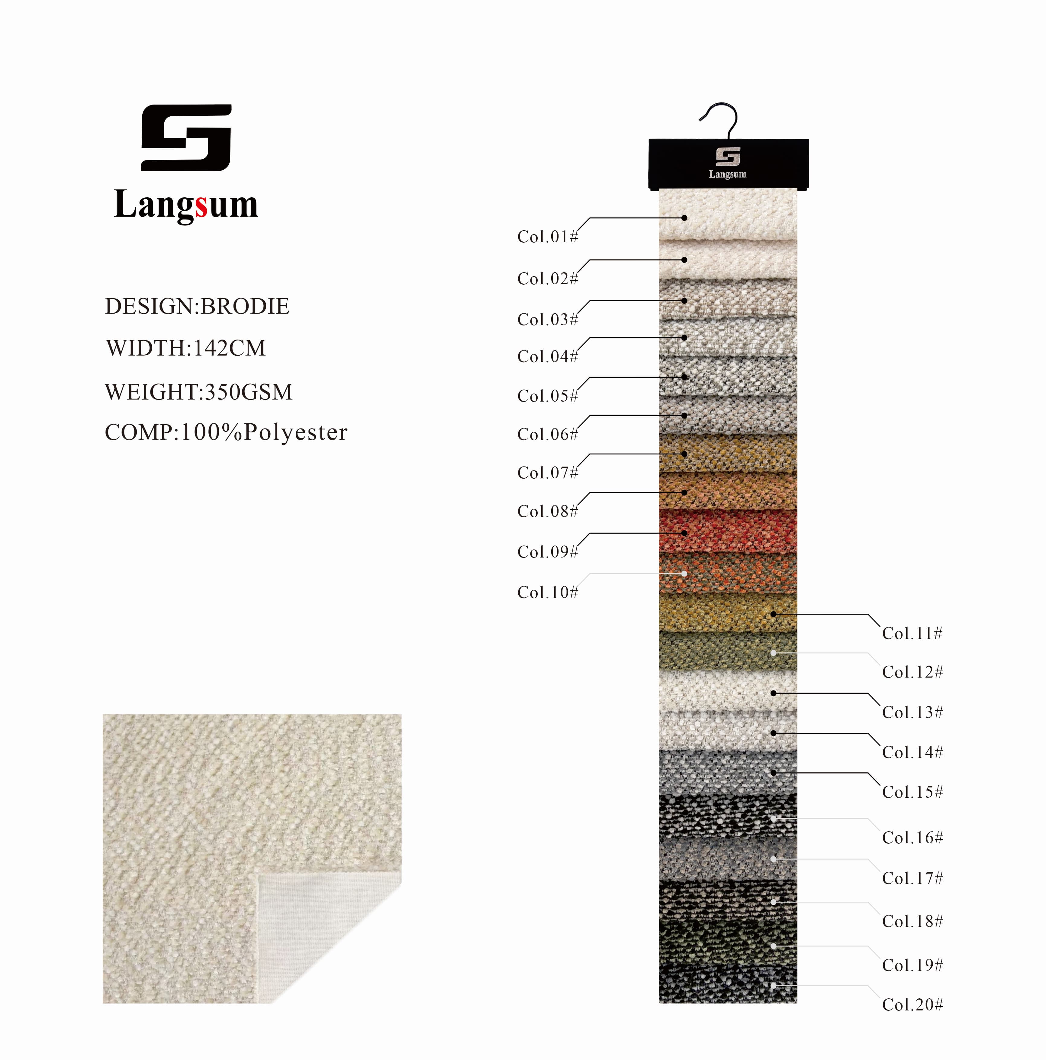 BRODIE Chenille Fabric Woven Jacquard Fabric – 350gsm, 56" Wide, 20 Colors Langsum Fabric