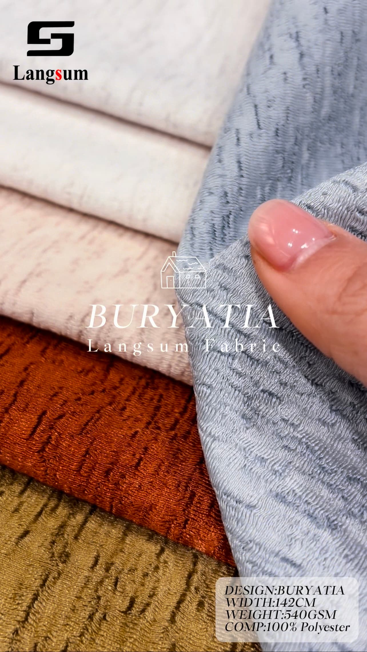 BURYATIA Chenille Fabric Woven Jacquard Fabric – 540gsm, 56" Wide, 14 Colors Langsum Fabric