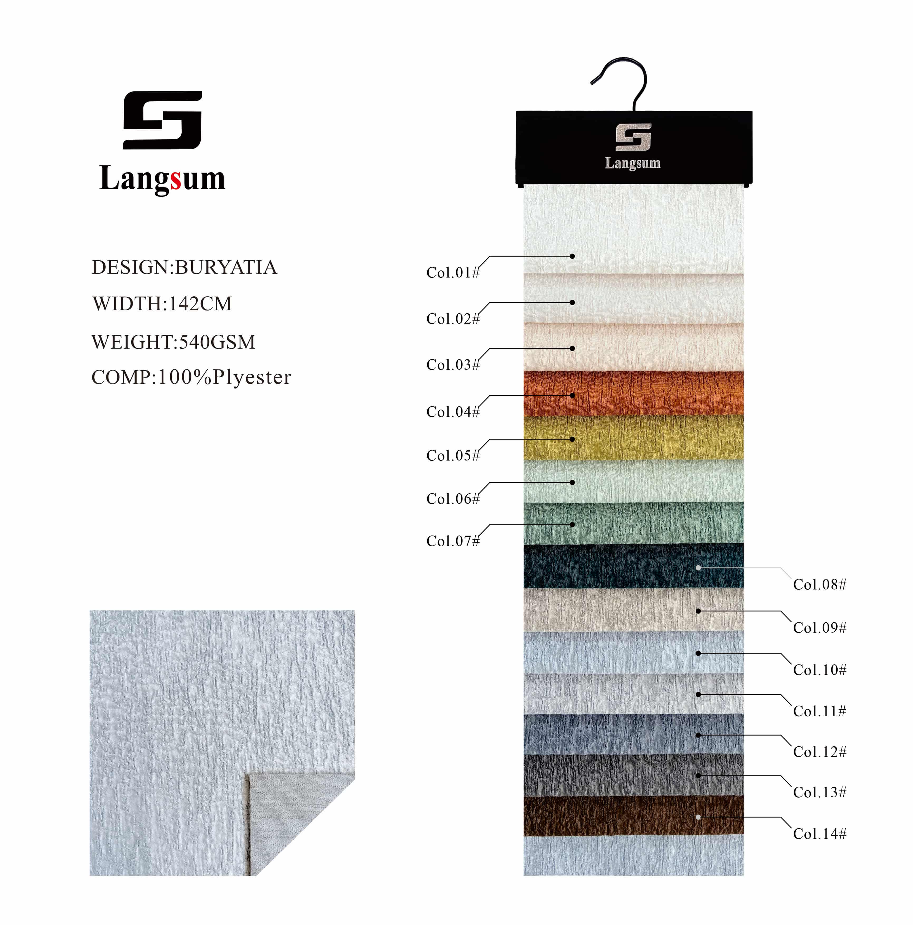 BURYATIA Chenille Fabric Woven Jacquard Fabric – 540gsm, 56" Wide, 14 Colors Langsum Fabric