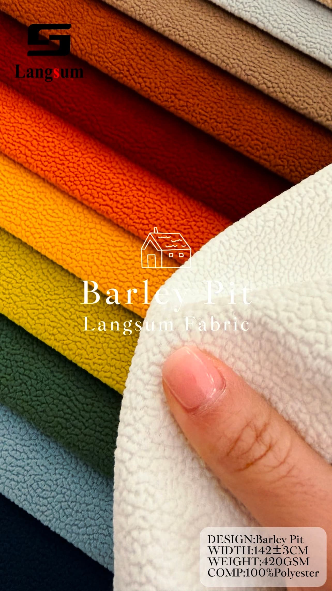 BARLEY PIT Velvet Fabric Knitted Fabric Jacquard-420gsm, 56" Wide, 16 Colors Langsum Fabric