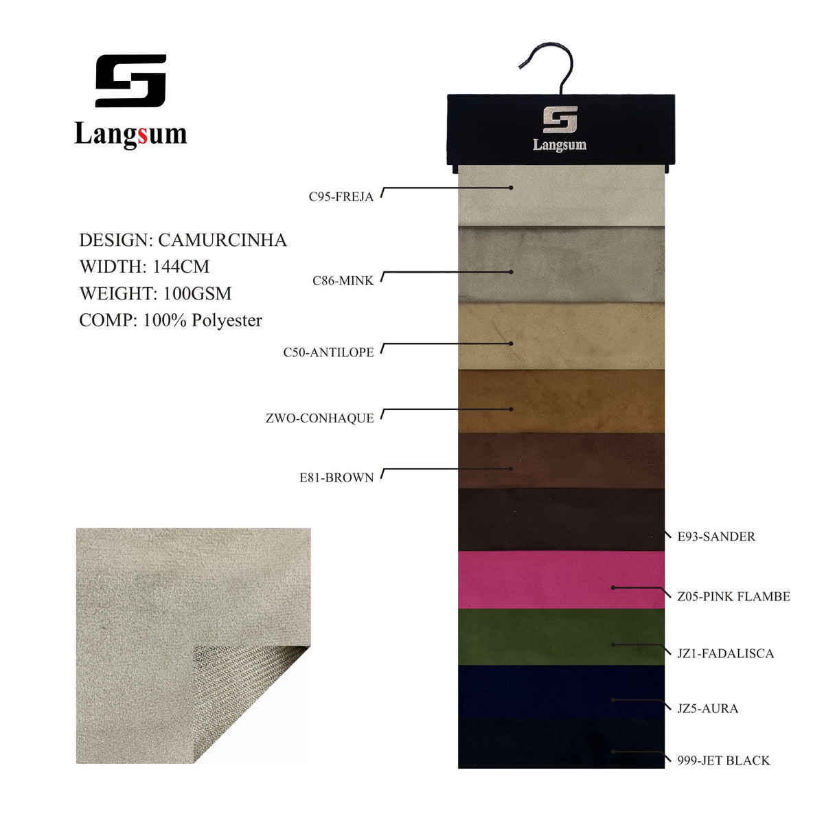 CAMURCINHA Suede-Look Polyester Upholstery Fabric – 100gsm, 56.7" Wide Langsum Fabric