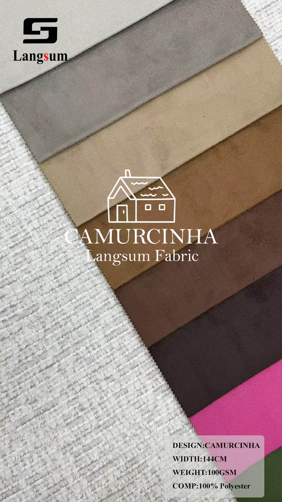 CAMURCINHA Suede-Look Polyester Upholstery Fabric – 100gsm, 56.7" Wide Langsum Fabric