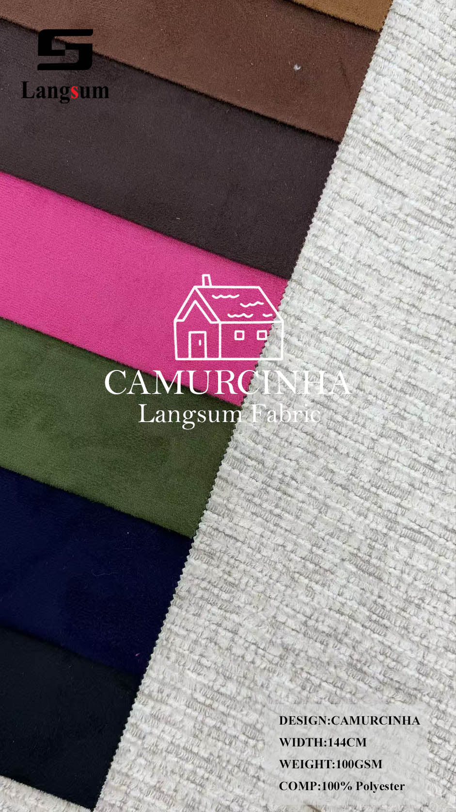 CAMURCINHA Suede-Look Polyester Upholstery Fabric – 100gsm, 56.7" Wide Langsum Fabric