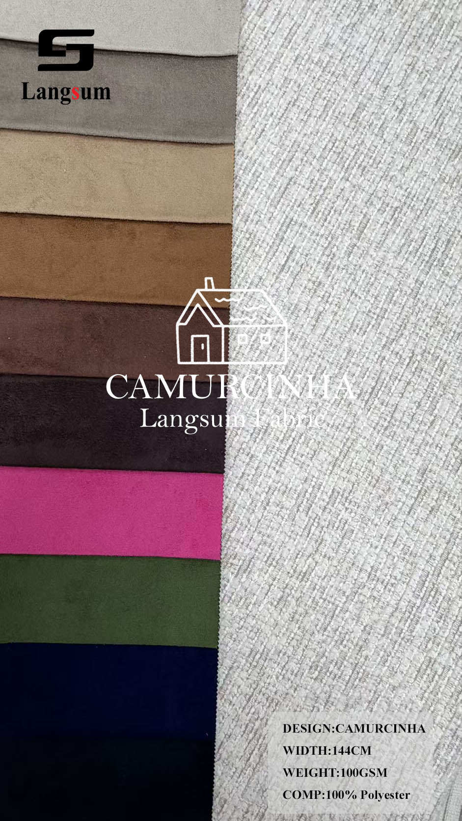 CAMURCINHA Suede-Look Polyester Upholstery Fabric – 100gsm, 56.7" Wide Langsum Fabric
