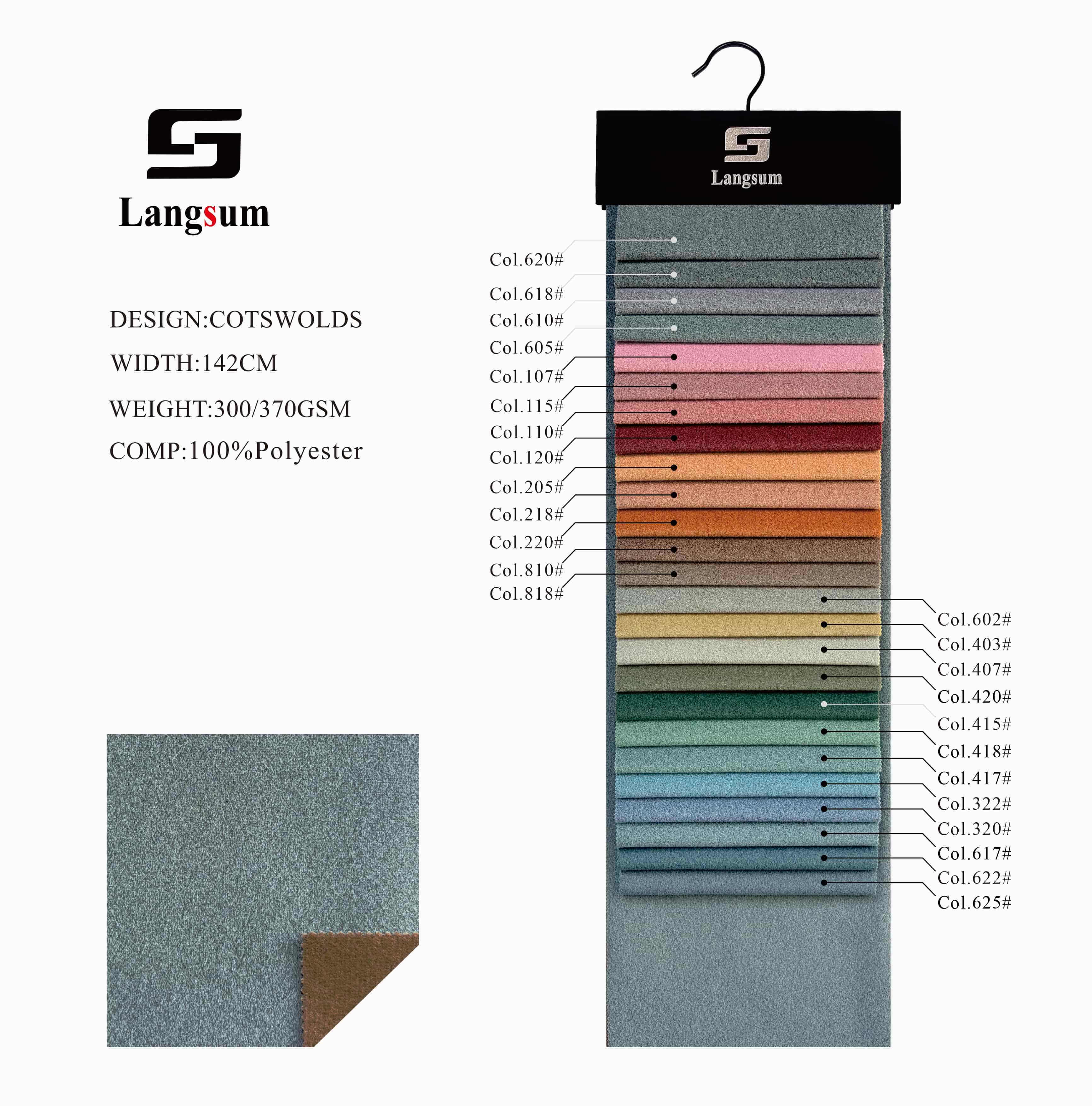 COTSWOLDS Velvet Fabric Knitted Fabric Jacquard-300/370gsm, 56" Wide, 26 Colors Langsum Fabric