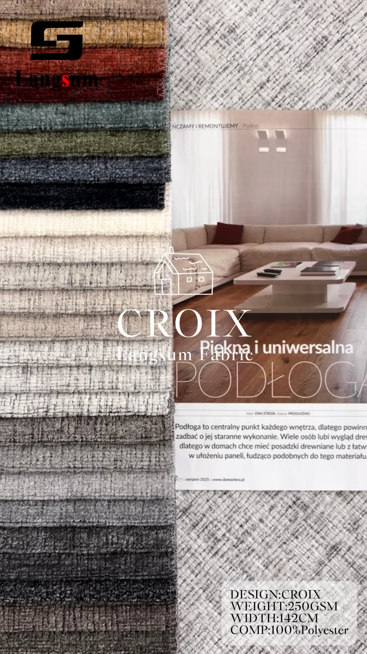 CROIX Chenille Fabric Woven Jacquard – 250gsm, 56" Wide, 30 Colors Langsum Fabric