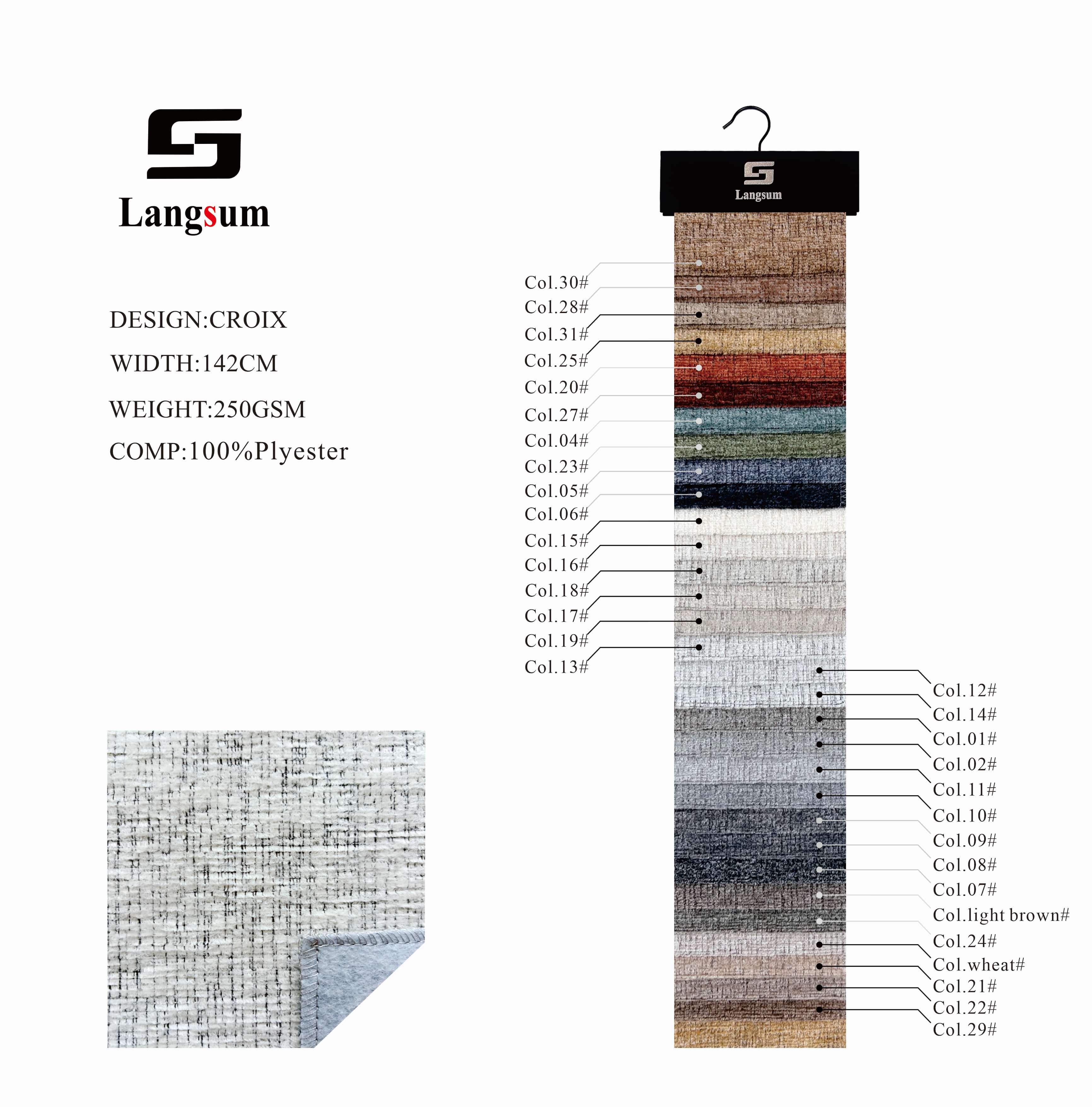 CROIX Chenille Fabric Woven Jacquard – 250gsm, 56" Wide, 30 Colors Langsum Fabric