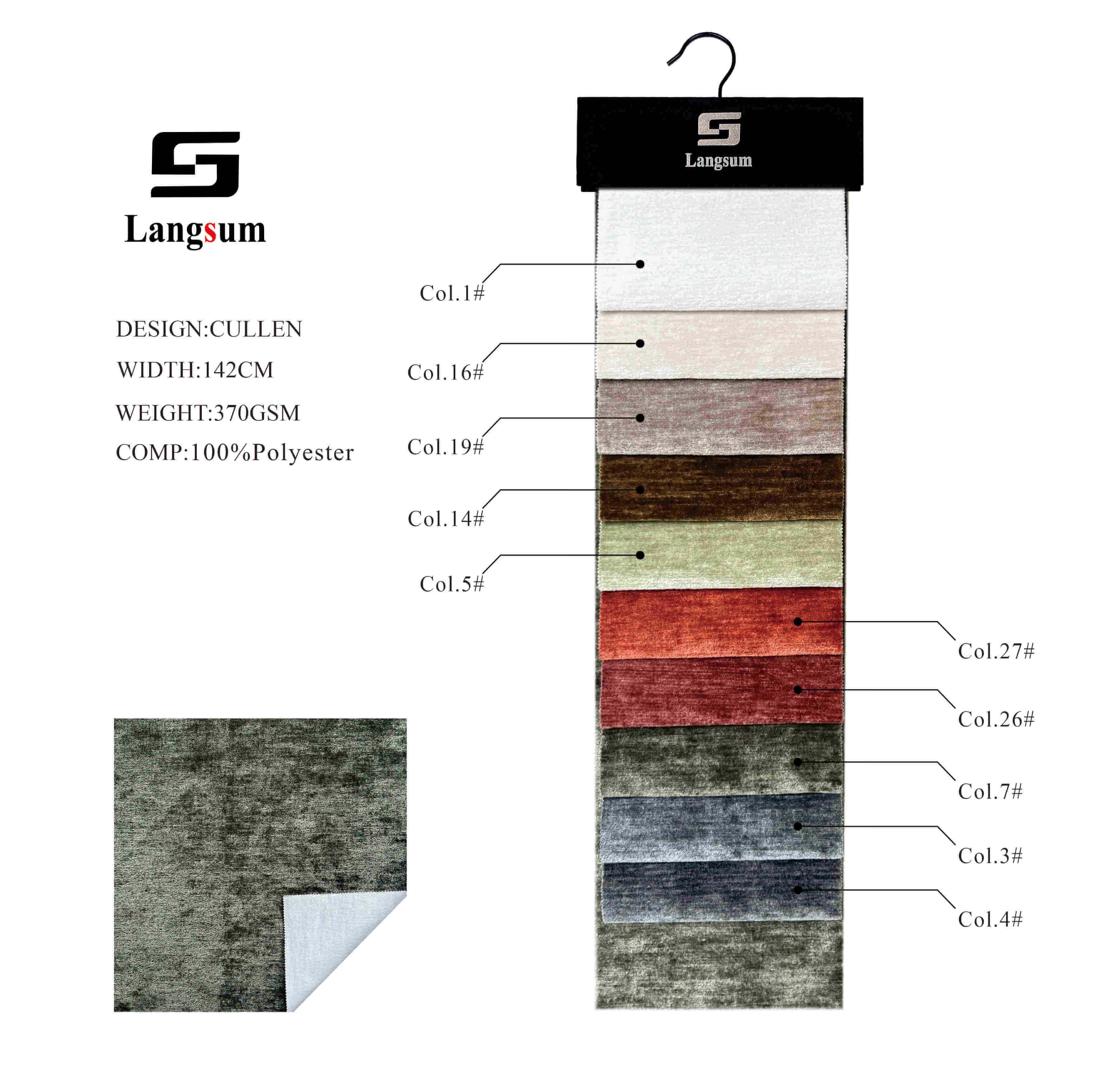 CULLEN Chenille Fabric Woven Jacquard Fabric – 370gsm, 56" Wide, 10 Colors Langsum Fabric