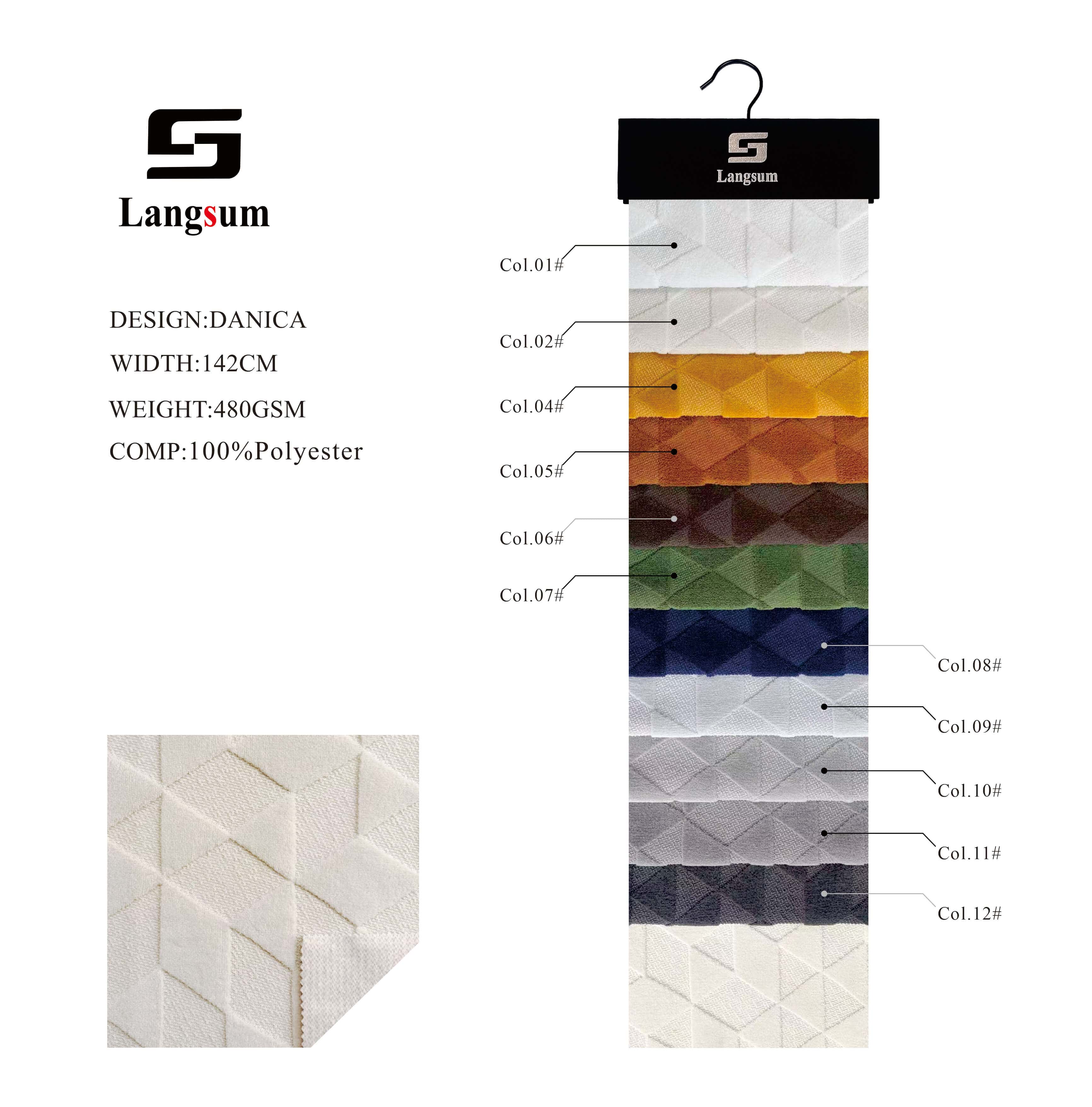 DANICA Textured Polyester Upholstery Fabric – 480gsm, 56" Wide, 12 Colors Langsum Fabric