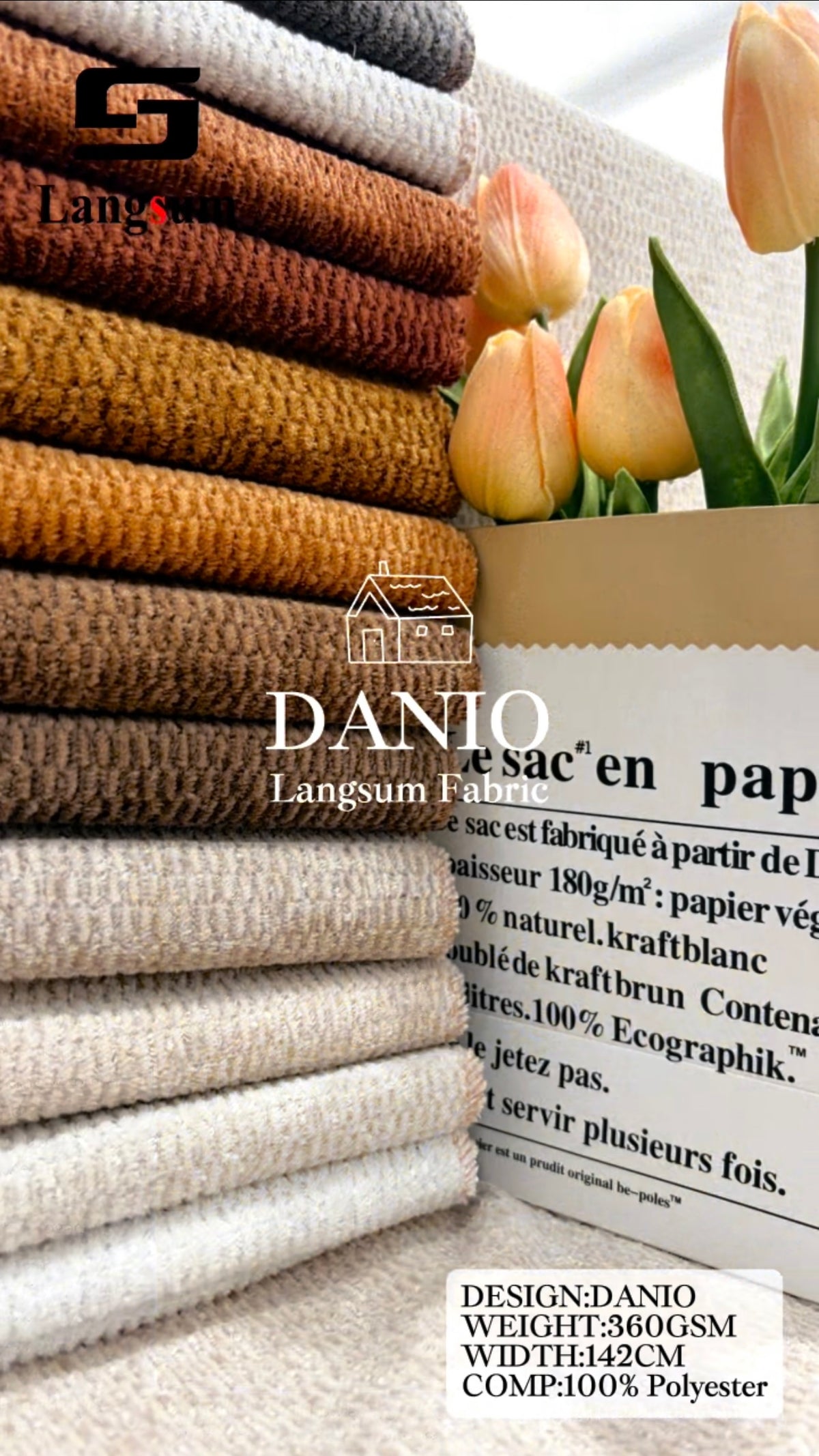 DANIO Loop-Textured Polyester Upholstery Fabric – 360gsm, 56" Wide Langsum Fabric